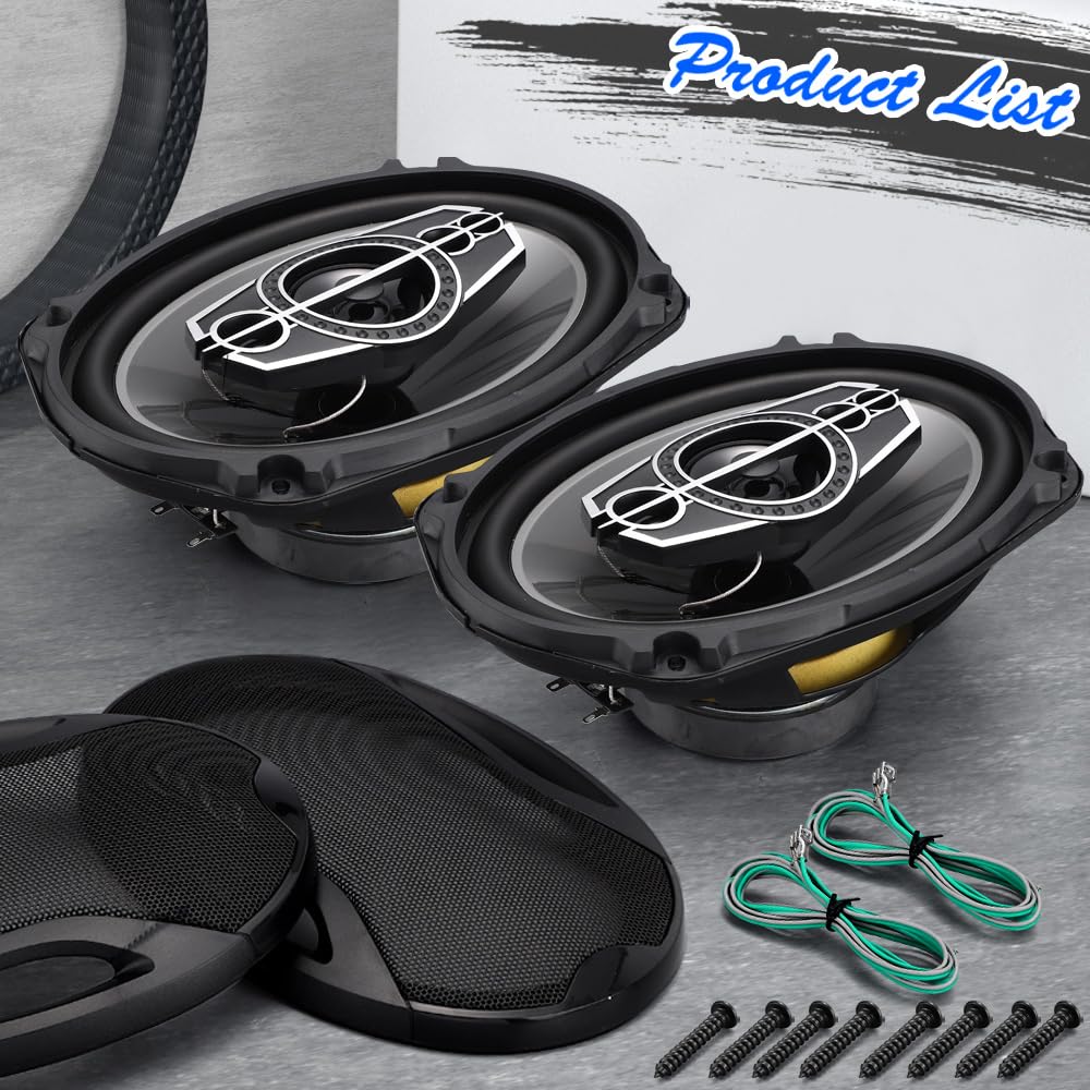 Suacopzar 6 X 9 5 Way Car Coaxial Audio Speakers (Pair), 1000W Peak 4 Ohm Vehicle Coaxial Speaker W/Pei Dome Tweeters, Universal