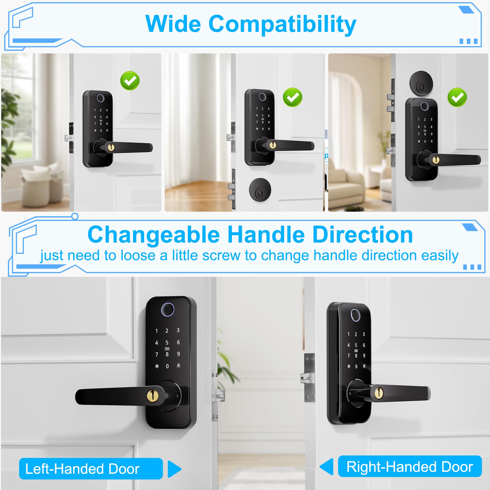 Linkthai Smart Door Lock With Fingerprint   5 In 1 Keyless Entry, Auto Lock, Remote Access Via App, 100 User Capacity, Reversibl
