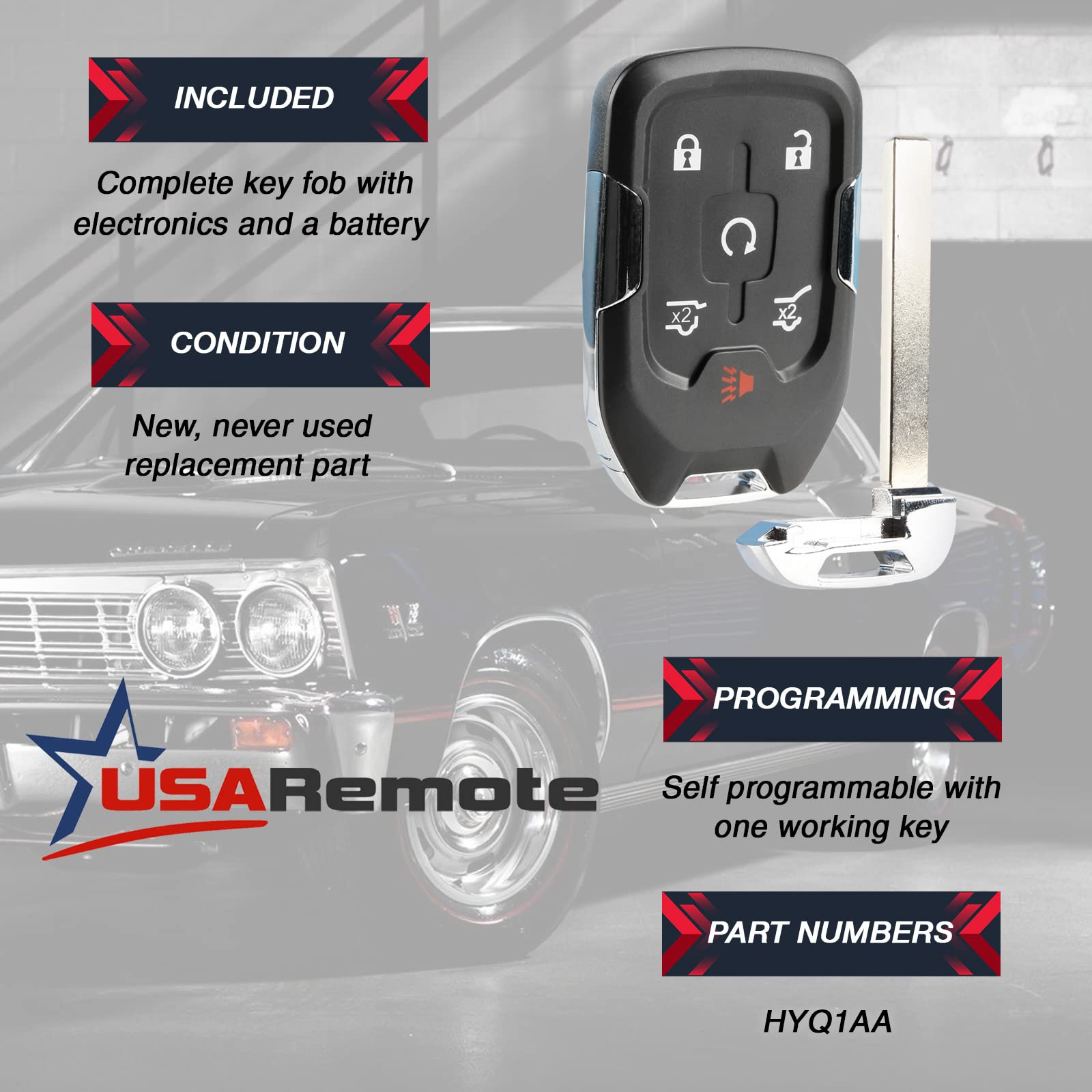 Smart Key Fob Keyless Entry Remote Fits 2015-2020 Chevy Suburban/Tahoe/Gmc Yukon + Yukon Xl (Hyq1Aa, 13580802)