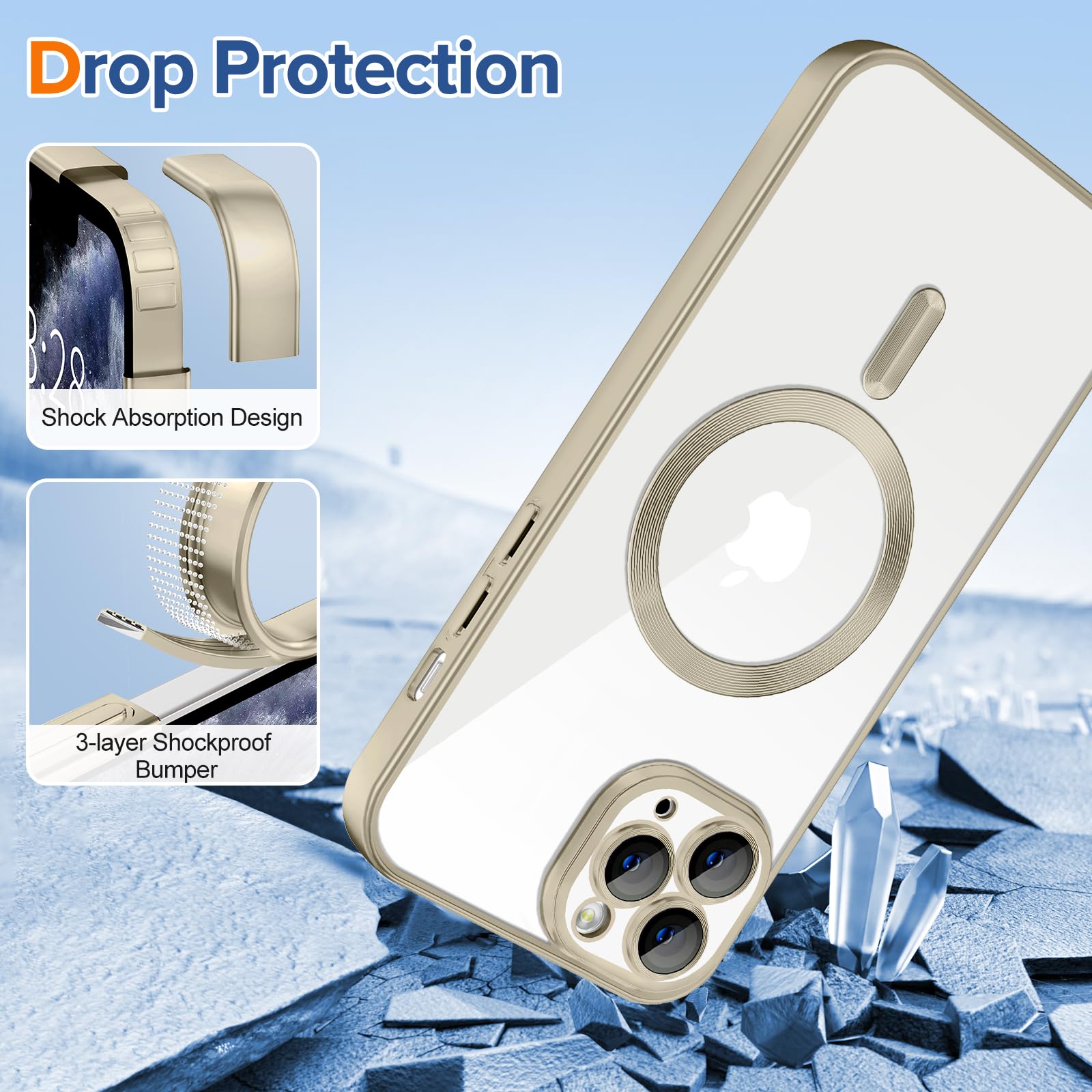 Hython Magnetic Clear Case For Iphone 11 Pro Case With Camera Lens Protector [Compatible With Magsafe] Luxury Plating Edge Slim