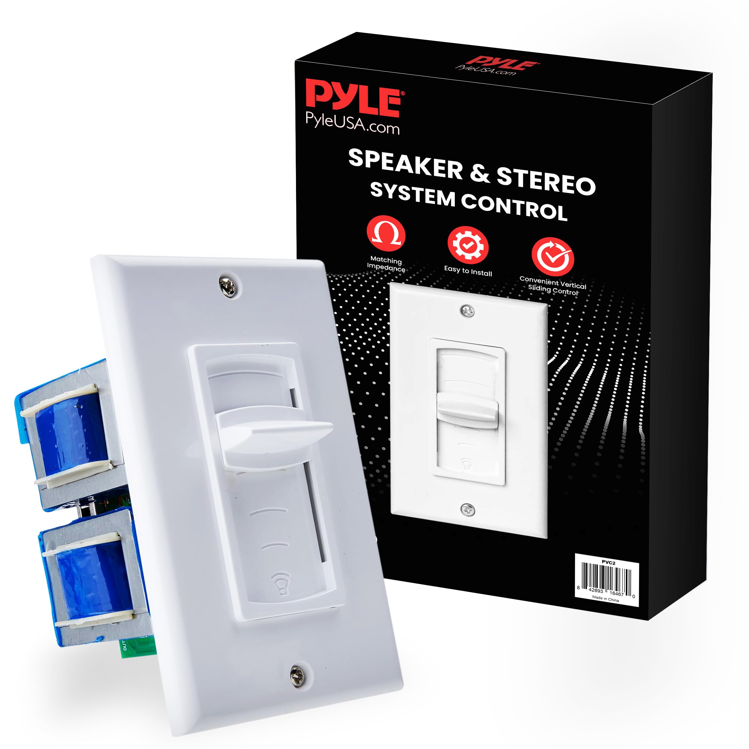 Pyle Home In Wall Speaker Volume Control- Home Audio Smart Speakers Stereo Controller Selector Switch Pod Box- Vertical Sliding 