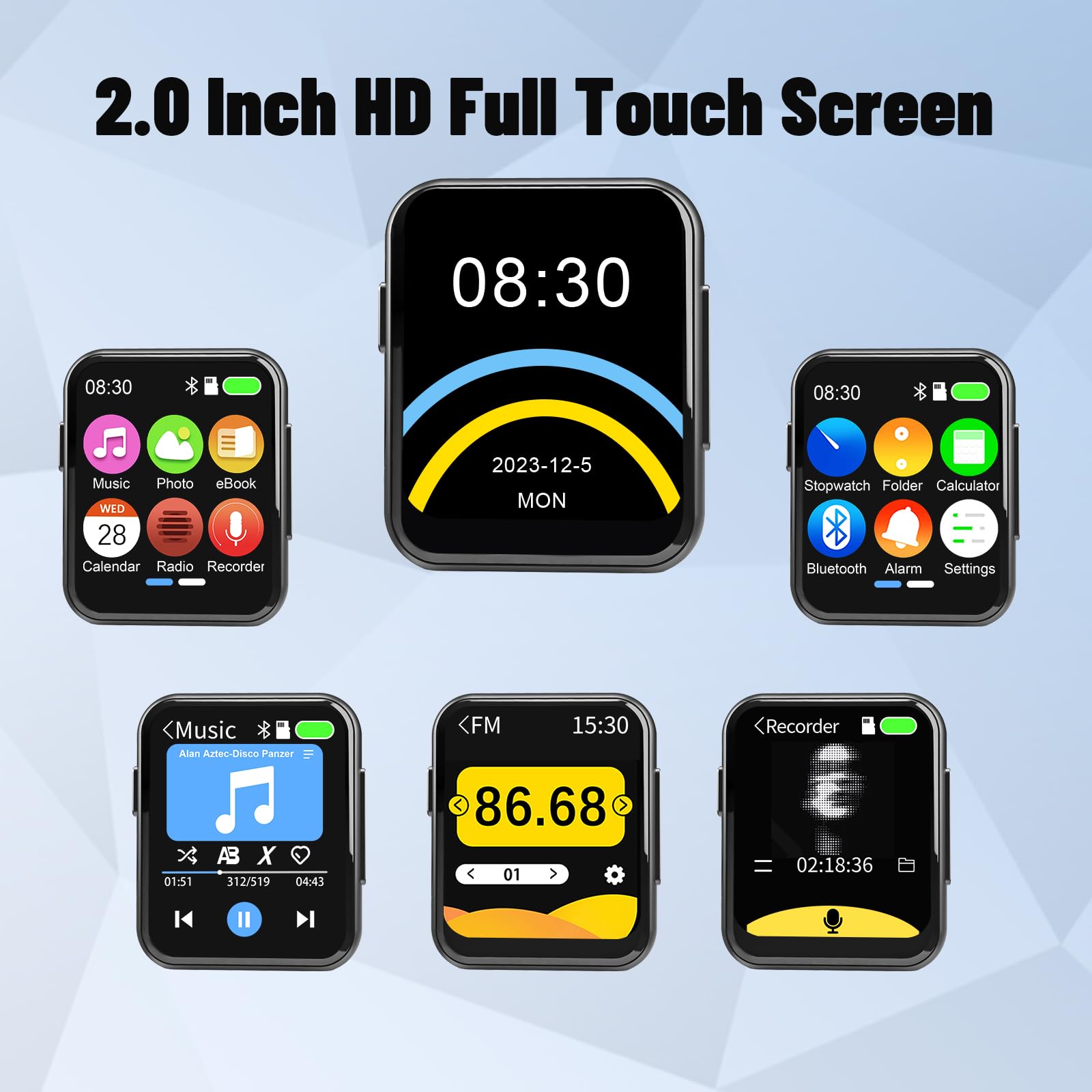 128Gb Mp3 Player With Bluetooth 5.3, Portable Digital Lossless Music Player With Built In Speaker, 2.0 In Full Touch Screen, Hif