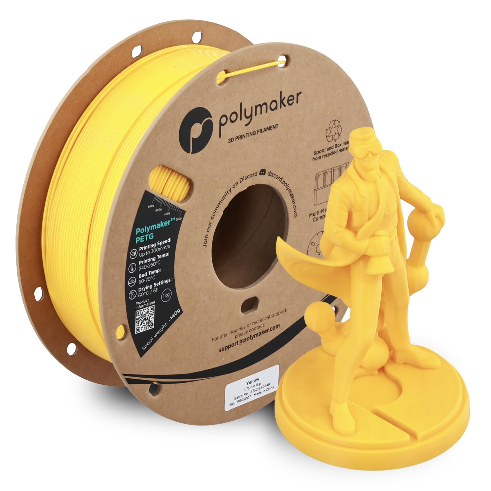 Polymaker PETG Yellow 3D Printer Filament 1.75mm 1kg, High Speed PETG up to 300mm/s, High Strength New Formula, Excellent Layer 