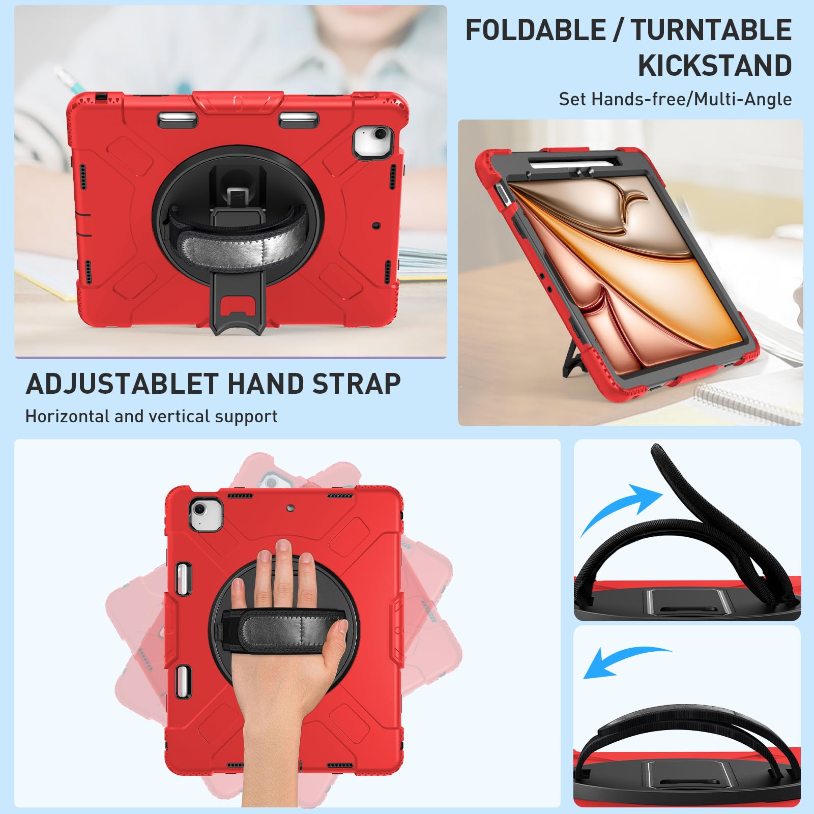 Supfives Case For Ipad Air 13 Inch 2024,Upgraded Military Shockproof Silicone Cover With Screen Protector+Hand Strap+Shoulder St