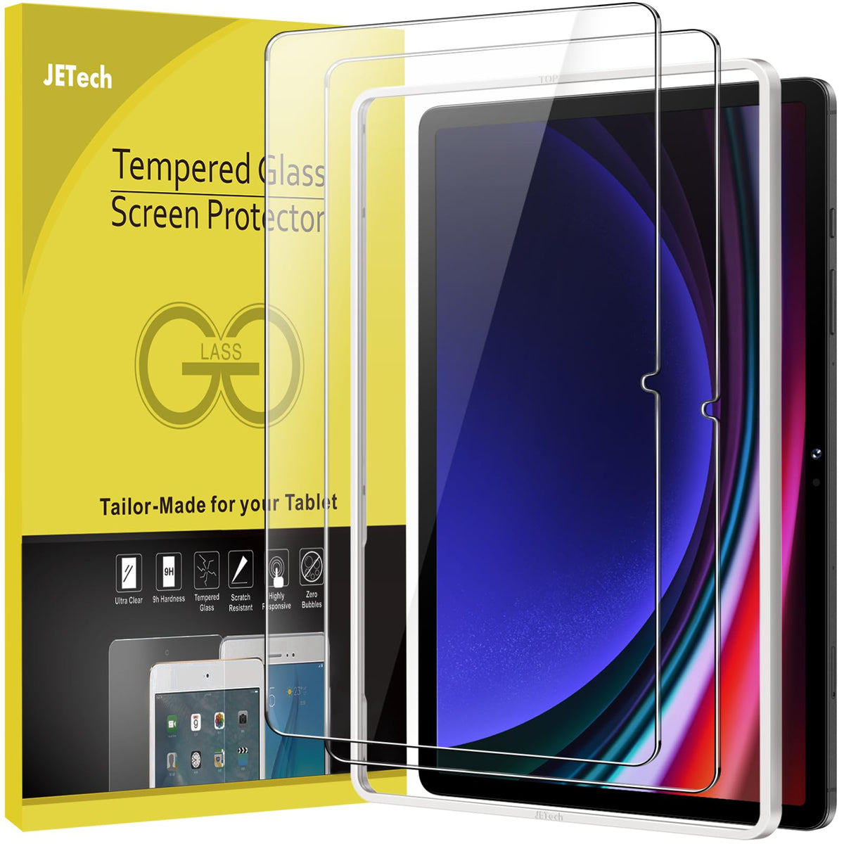 Jetech Screen Protector For Samsung Galaxy Tab S9 11 Inch And Galaxy Tab S9 Fe 10.9 Inch, With Easy Installation Frame, Tempered