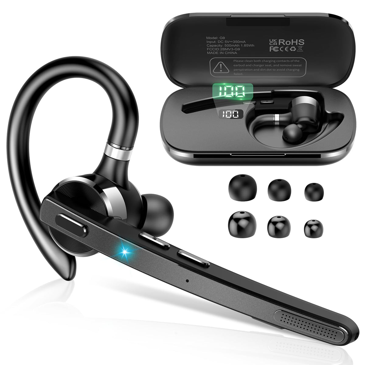 Thunelec Bluetooth Headset, Wireless Bluetooth 5.3 Earpiece, 90Hrs Hands Free Headset With Aptx Hd Audio & Mute Button, Dual Noi