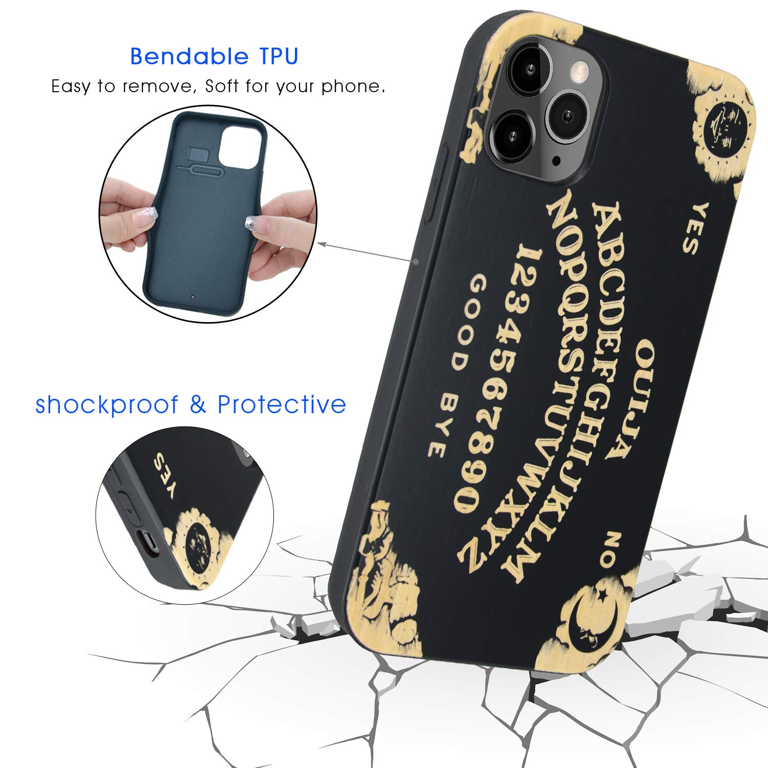 Iproductsus Compatible With Iphone 13 (6.1'') Ouija Board Phone Case And Screen Protector, Cool & Unique Black Bamboo Wooden Eng
