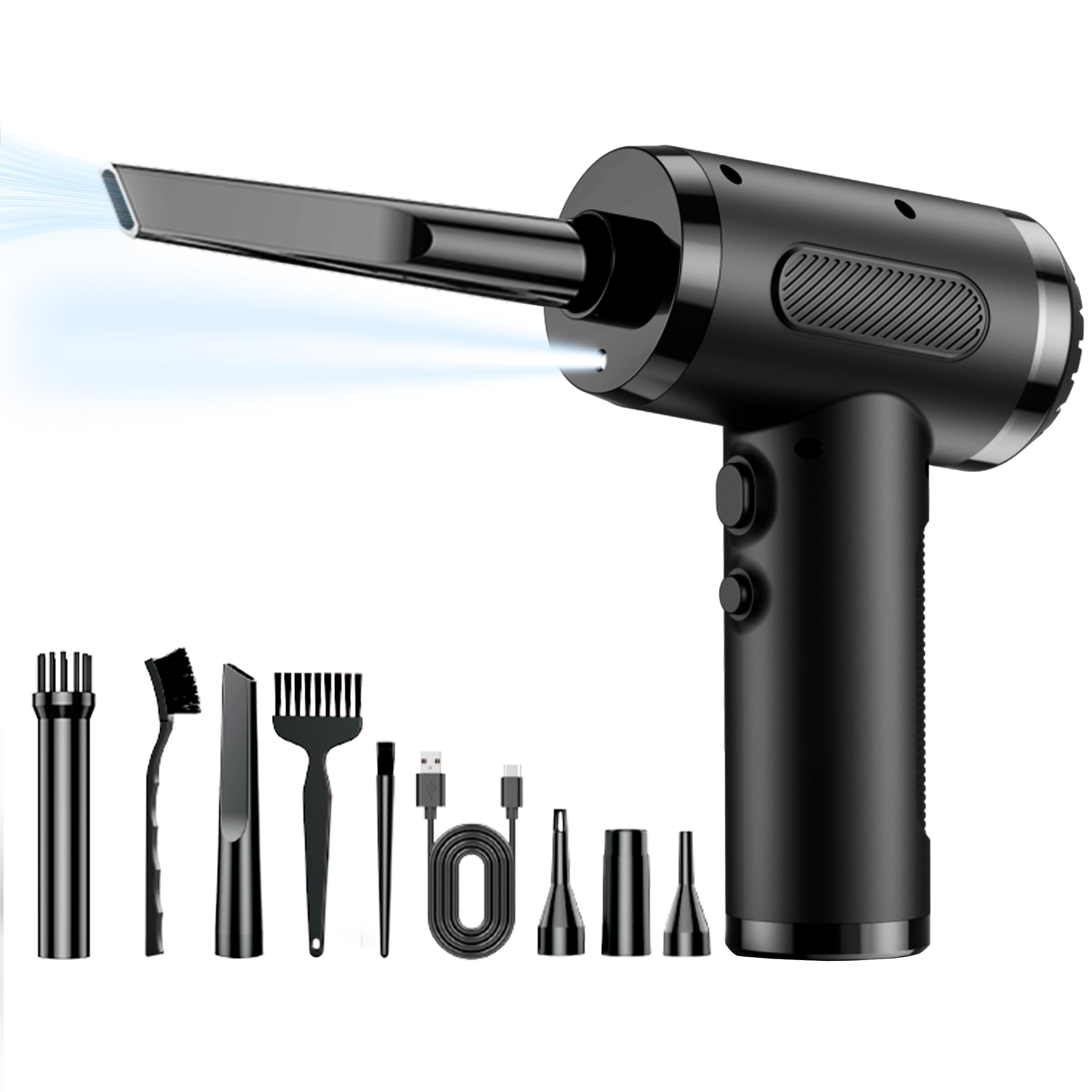 Lihan Compressed Air Duster, Electric Air Blower Cleaner With Led Light For Computer, Keyboard, Home, Car, Office, Rechargeable Portable And Cordless Handheld Mini Blower For Inflatable Bed Ball