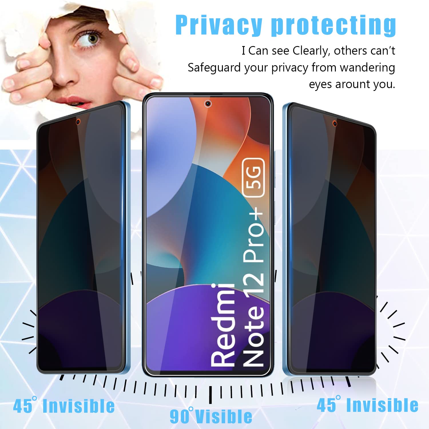 Mooisvs For Xiaomi Redmi Note 12 Pro Full Coverage Privacy Screen Protector(2Packs)+Camera Lens Protector(2Packs),Anti Spy Tempe