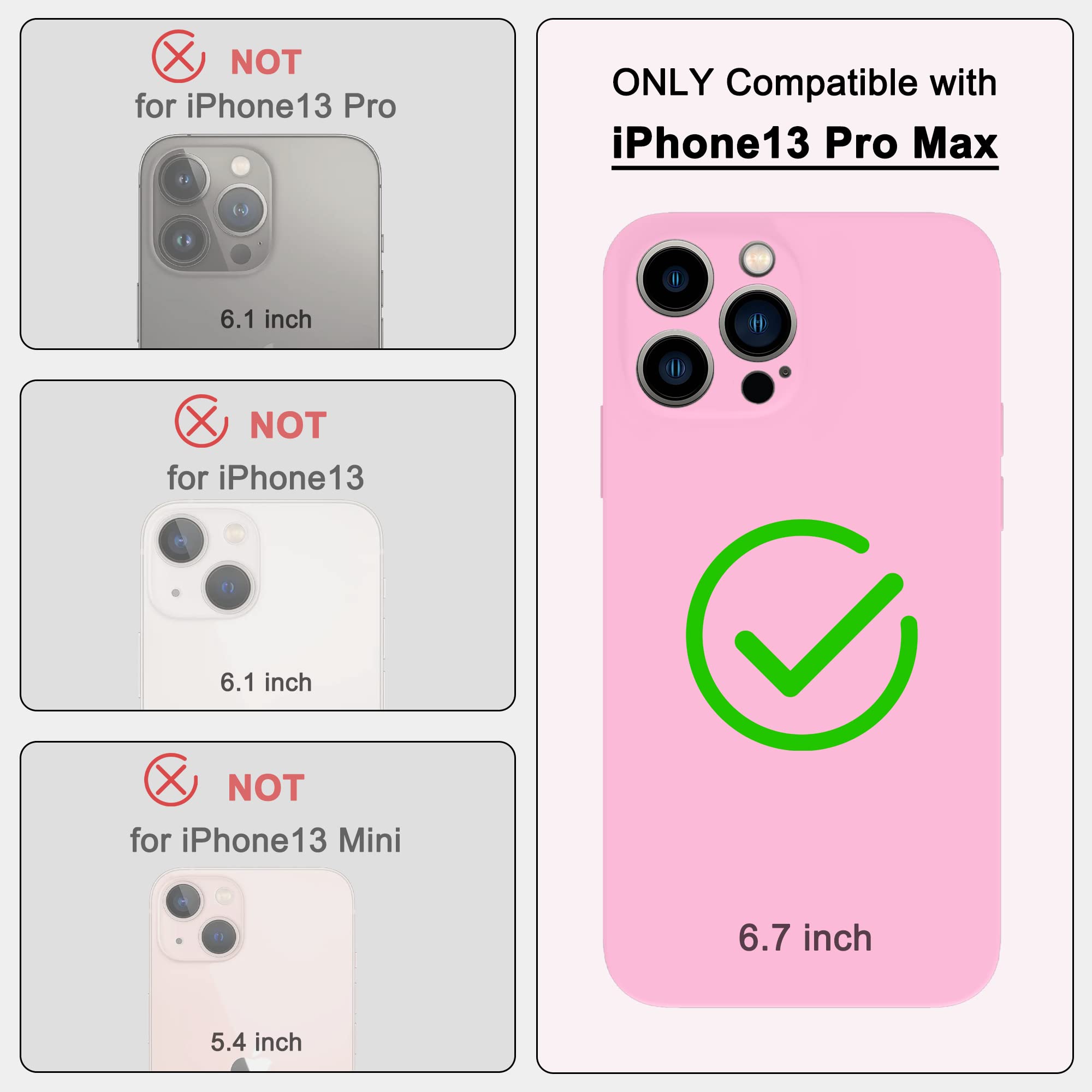 Andate Pink Iphone 13 Pro Max Silicone Case, Compatible With Iphone 13 Pro Max Full Body Protective Phone Cover Case With Microf