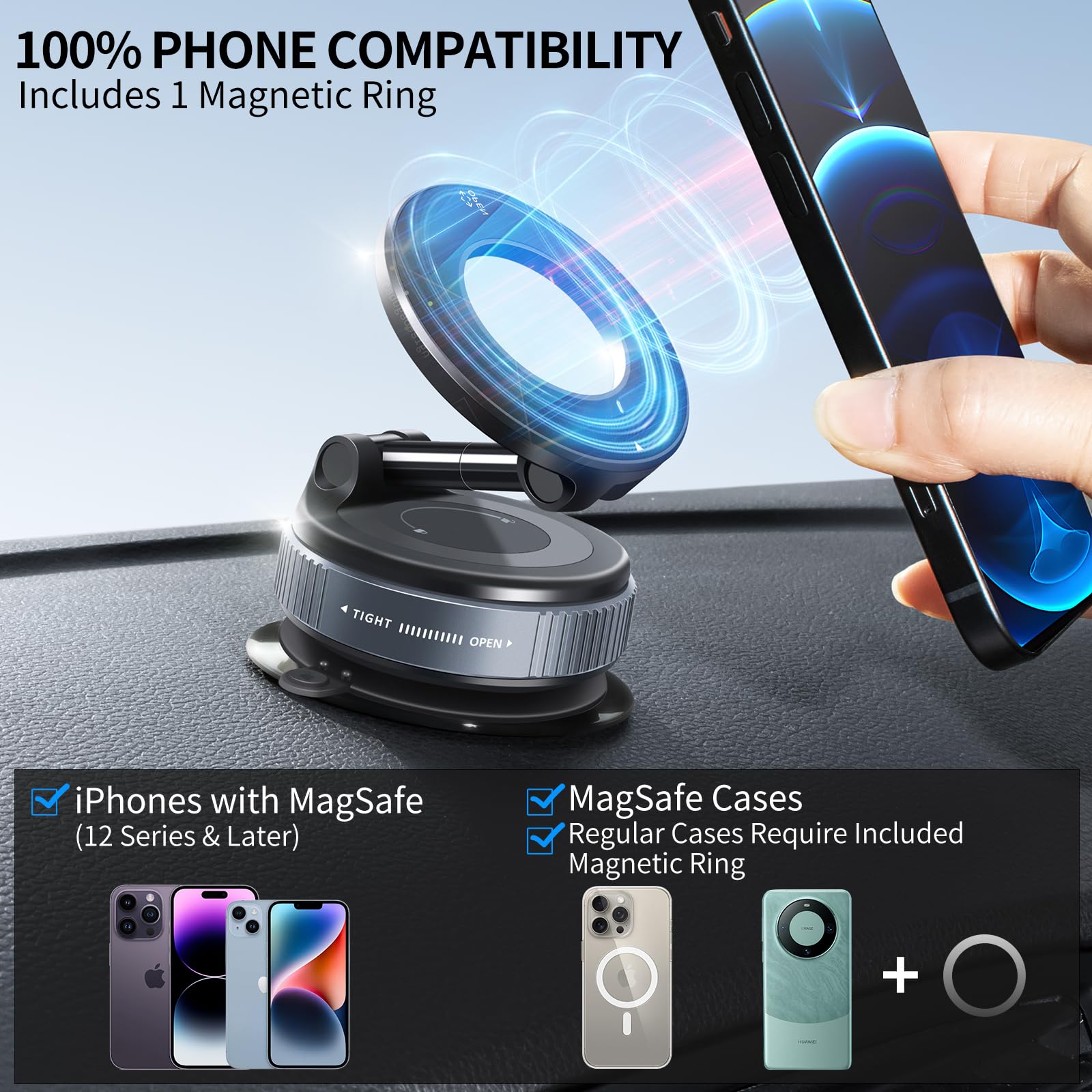 Ilkcc Vacuum Suction Magnetic Phone Holder, 2025 Upgraded Vacuum Suction Cup Mount For Magsafe, 360 Adjustable Foldable Portable