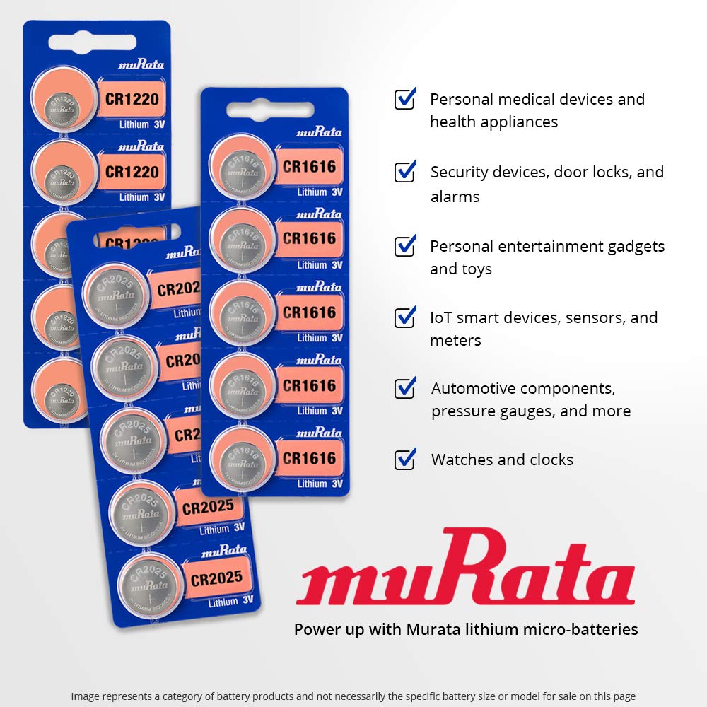 Murata Cr2032 Battery Dl2032 Ecr2032 3V Lithium Coin Cell (20 Batteries)