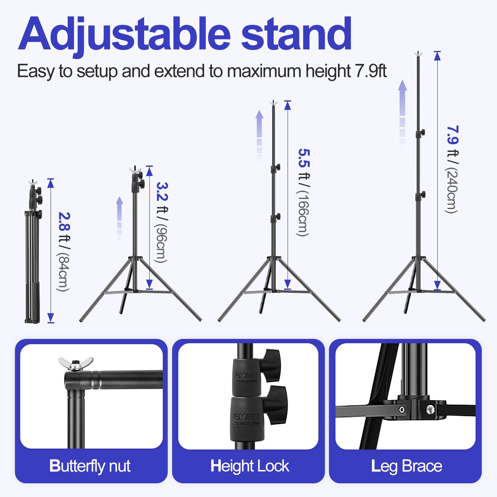 Emart 7.9X10Ft Backdrop Stand, Photo Video Studio Adjustable Heavy Duty Background Support System Kit For Photography Parties We