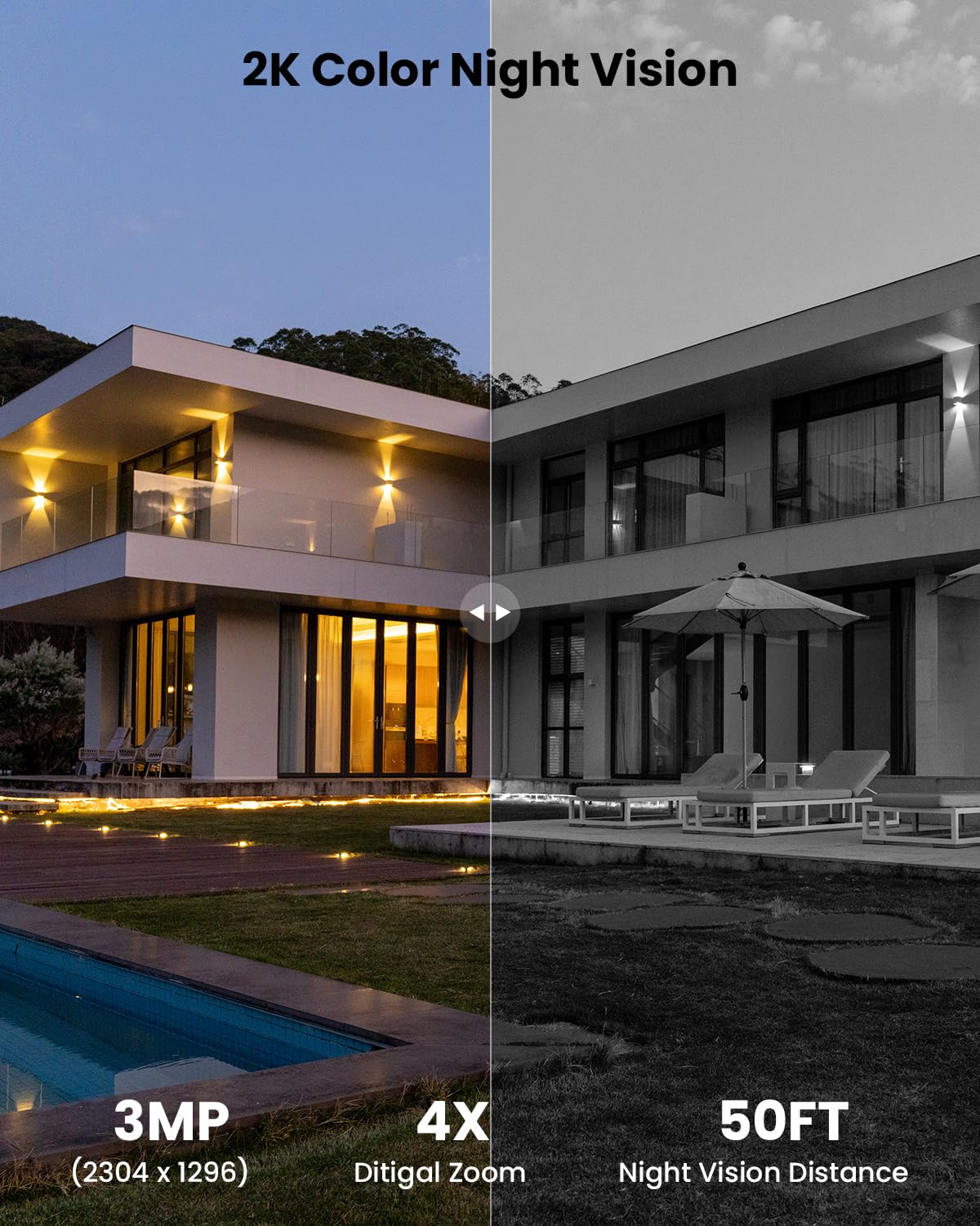 Iegeek Security Cameras Wireless Outdoor, 2K Solar Wifi Camera For Home Security System, Battery Powered Surveillance Cam With S