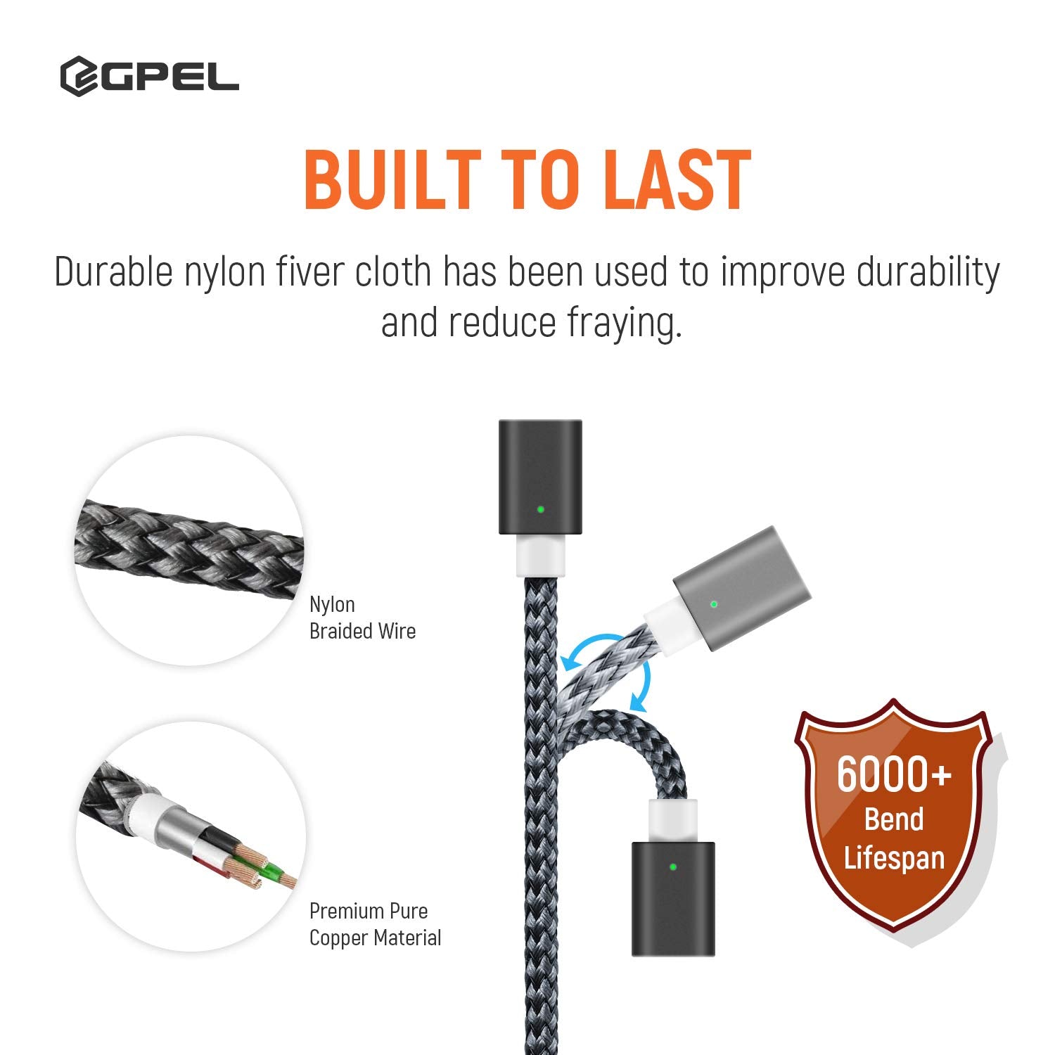 Gpel Micro Usb 2Nd Gen Easy One Touch Magnetic Cable 5Ft Nylon Braided Cord To Usb