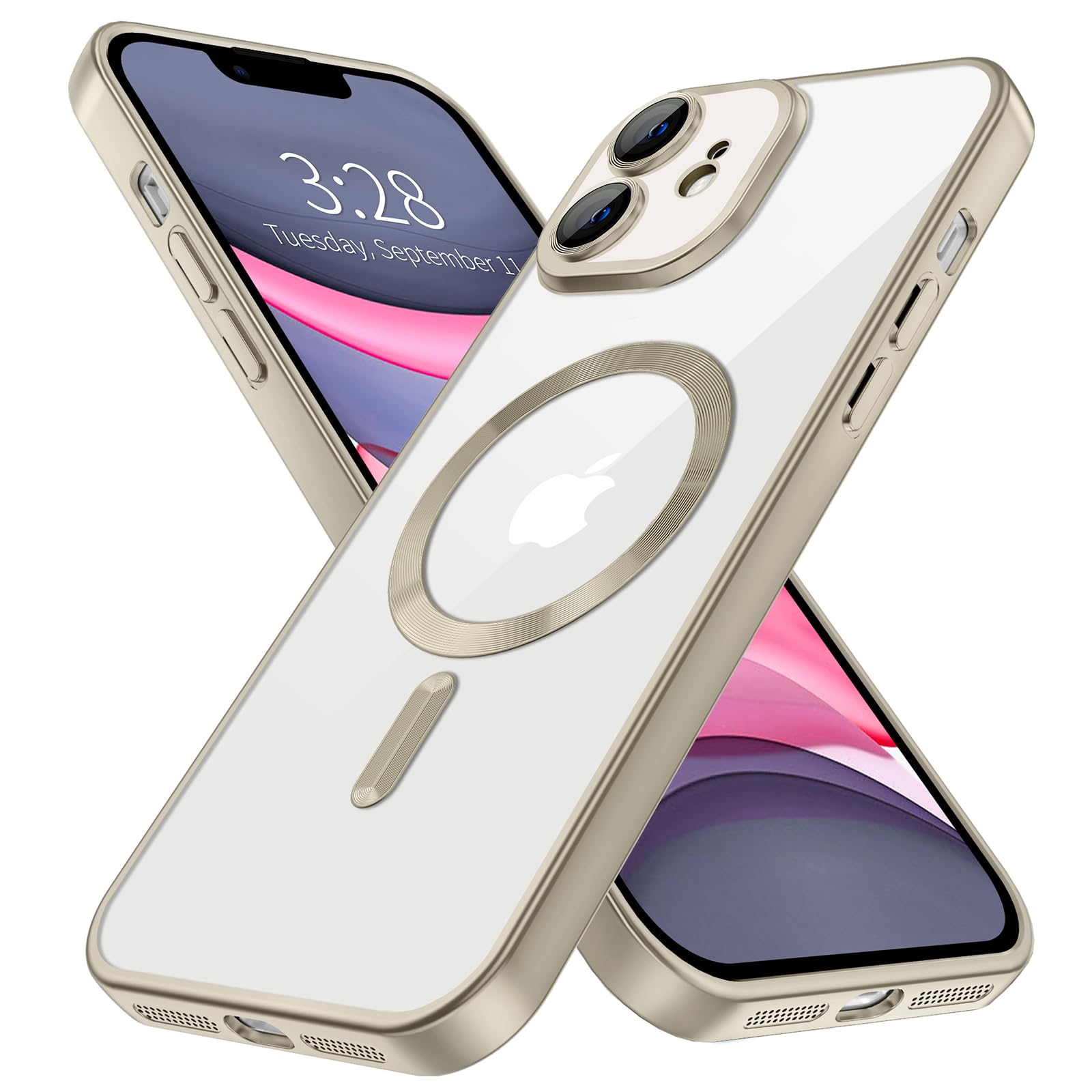 Hython Magnetic Clear Case For Iphone 11 Case With Camera Lens Protector [Compatible With Magsafe] Luxury Plating Edge Slim Soft