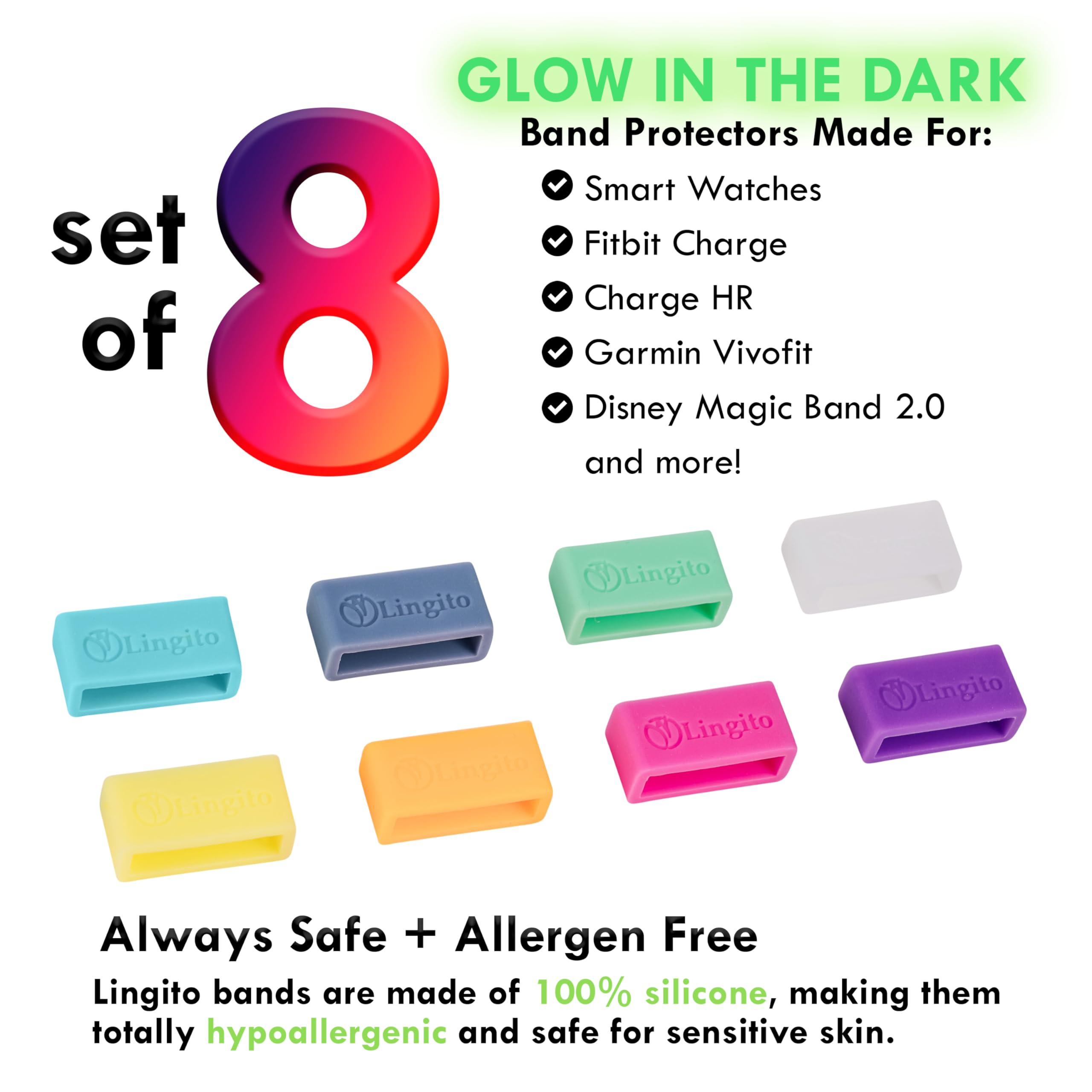 Magic Band Protectors, Multi Color Glow In The Dark Smart Watch Security Bands, Made For Fitbit Charge, Charge Hr, Garmin Vivofi