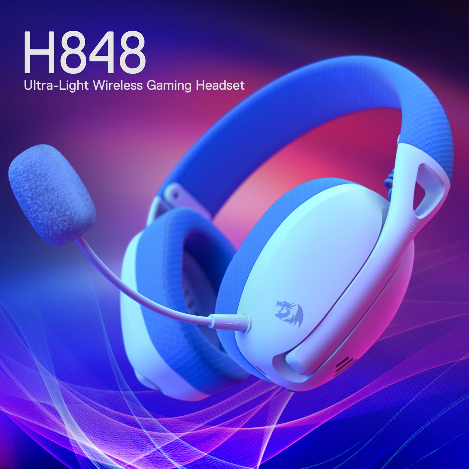 Redragon H848 Wireless Gaming Headset - Lightweight - 7.1 Surround Sound - 40Mm Drivers - Detachable Microphone - Multi Platform