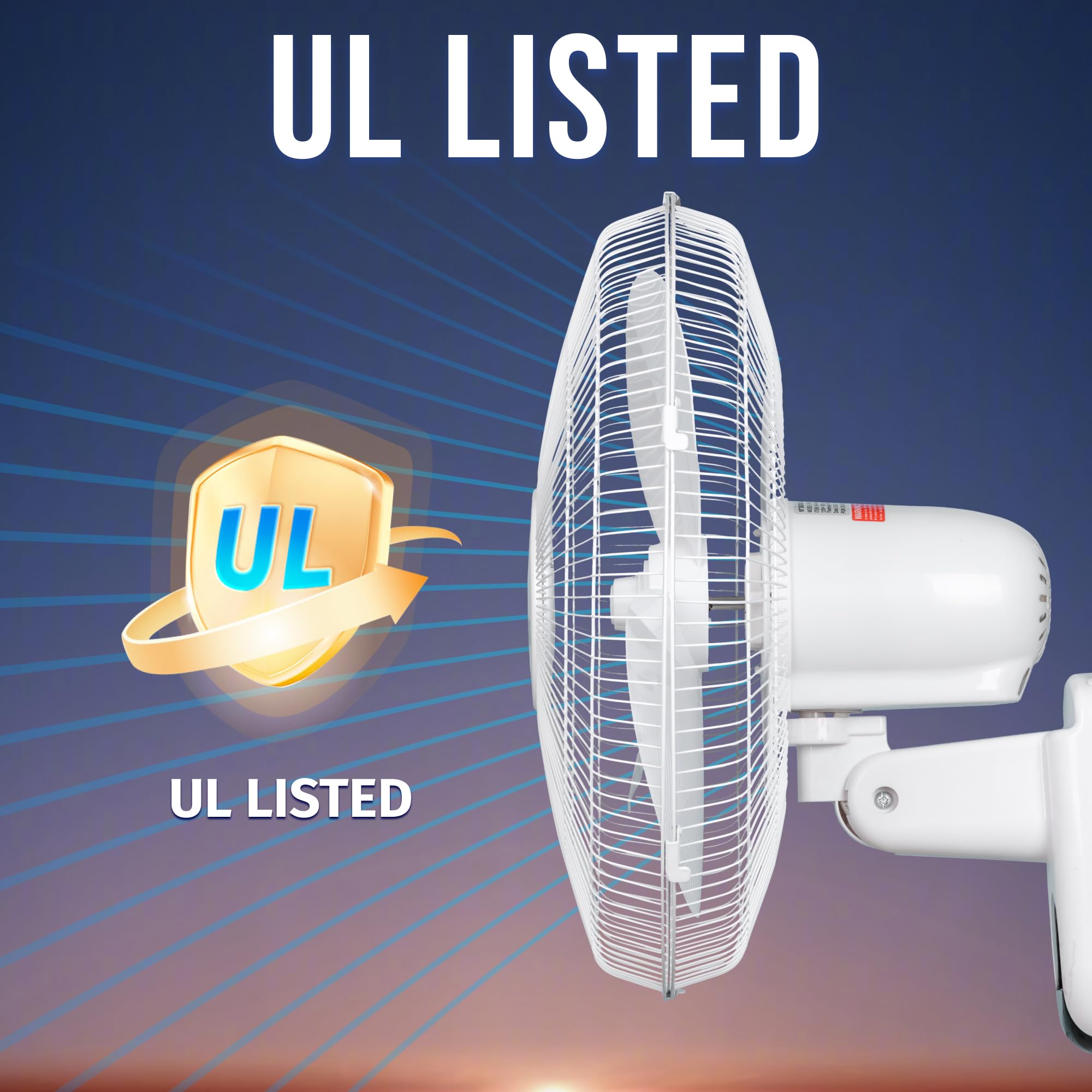 Tornado 16 Inch 3 Speed Oscillating Wall Mount Fan For Home, Remote Control Included, Adjustable Tilt 2650 Cfm 6 Ft Cord Ul Safe