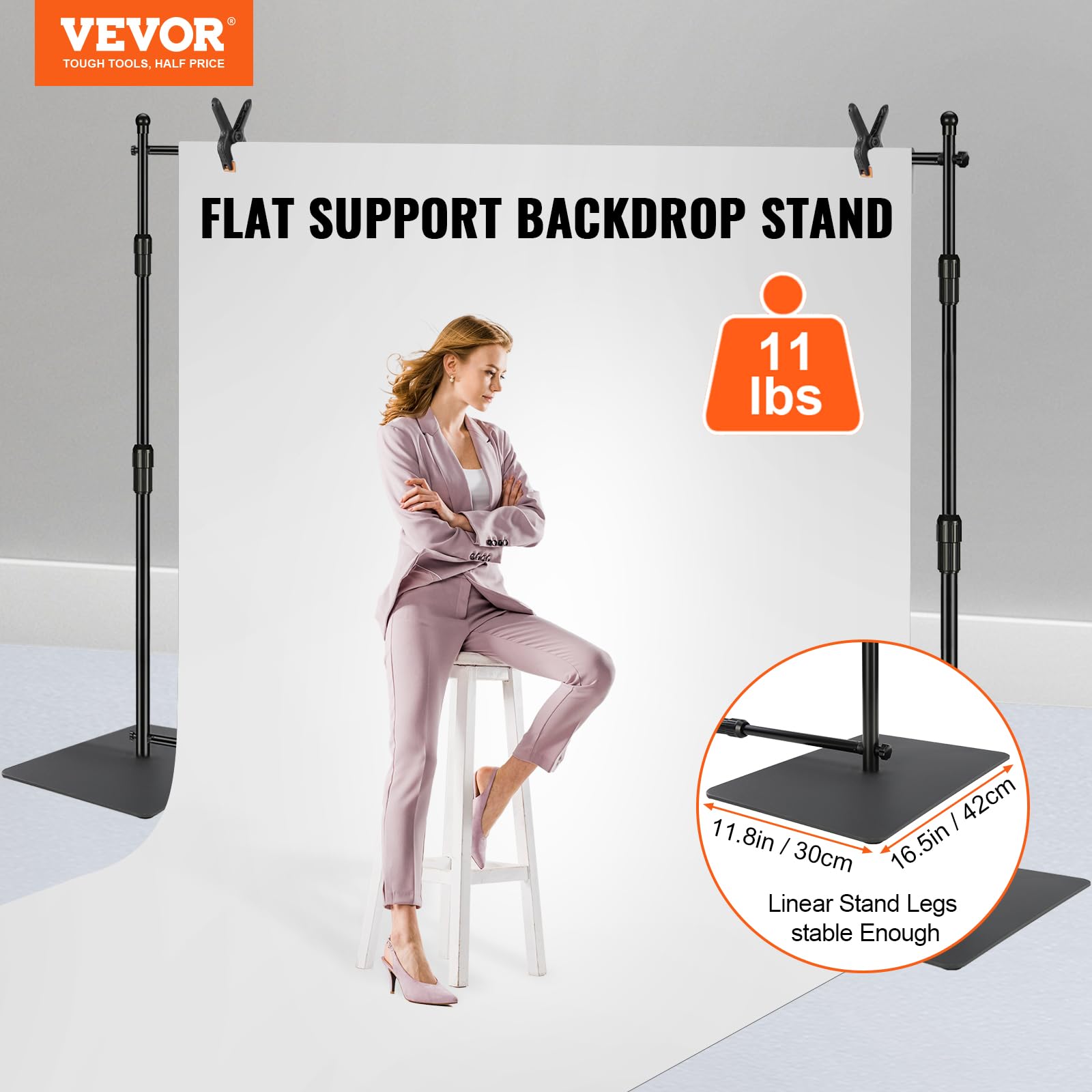 Vevor 10Ft X10Ft Pipe And Drape Kit, Heavy Duty Backdrop Stand With Carbon Steel Base, Adjustable Backdrop Support With 2 Clamps
