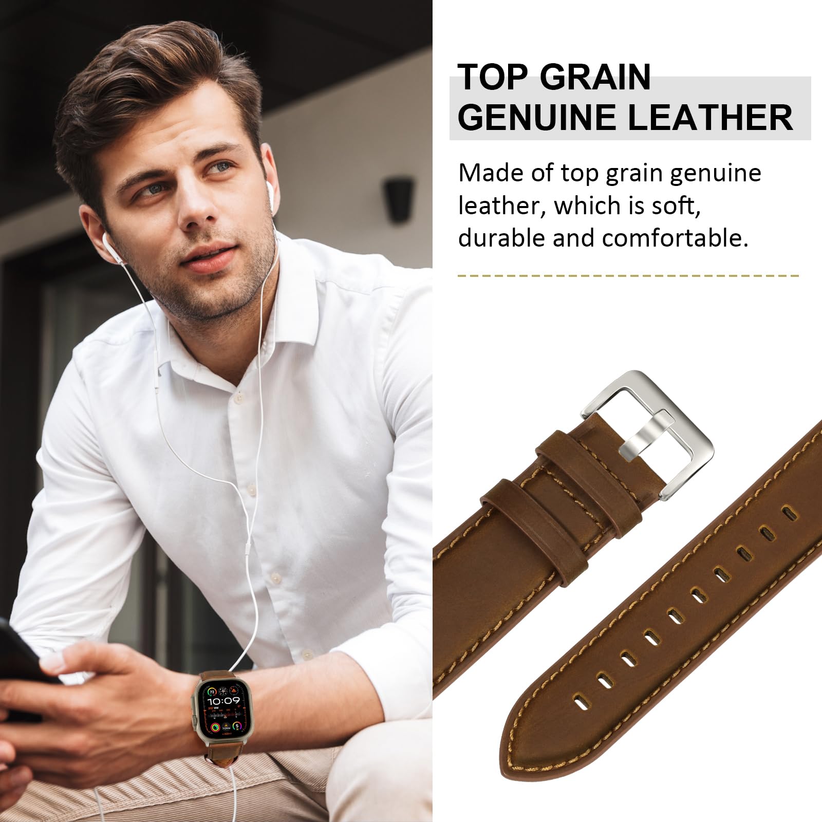 Loirnbr Compatible With Apple Watch Ultra 2/Ultra Band 49Mm 45Mm 44Mm 42Mm, Men Women Genuine Leather Band Strap For Iwatch Band