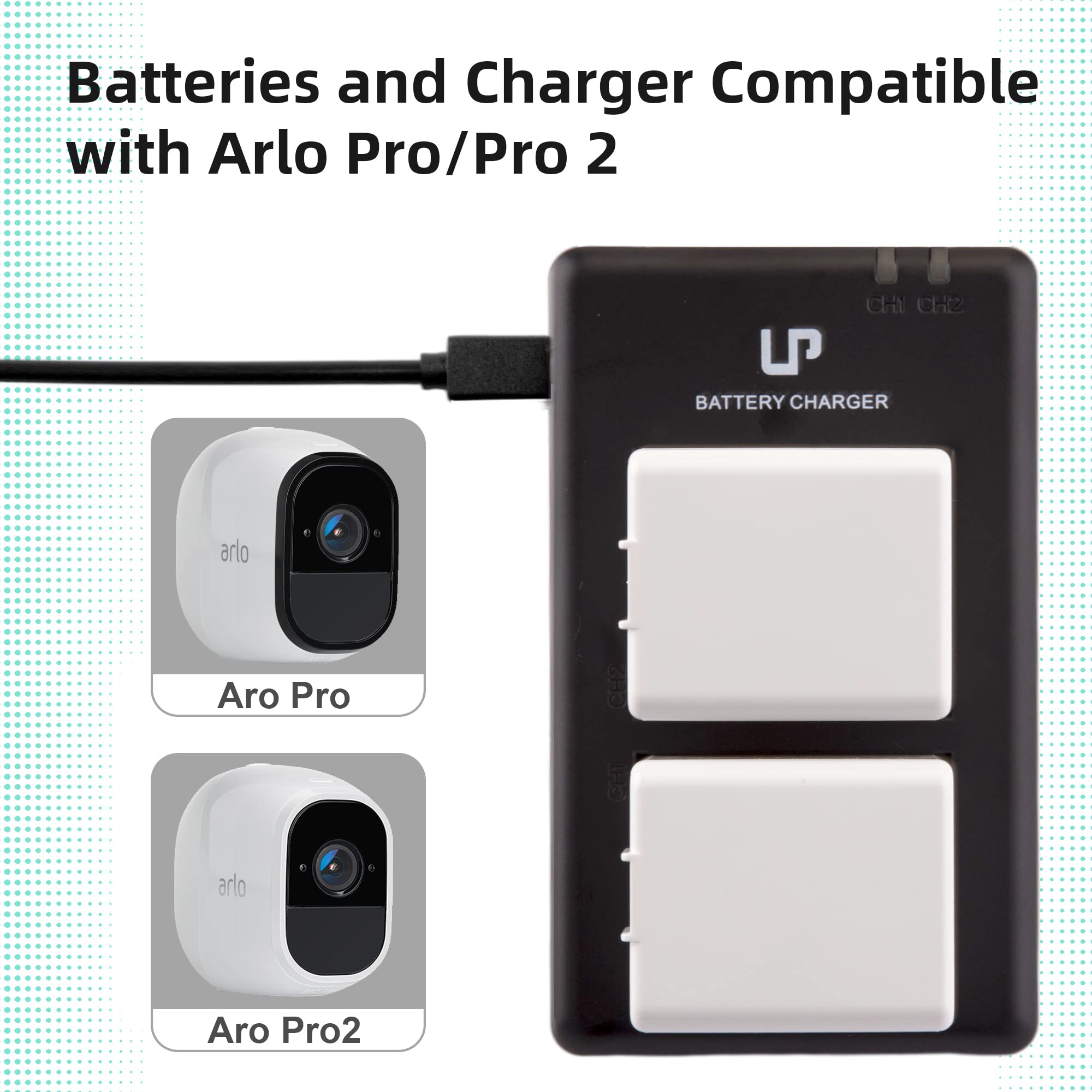 Battery Chagrer Pack For Arlo Pro & Arlo Pro 2 (Vma4400), 2 Pack 2440Mah Li Ion Rechargeable Batteries Only For Arlo Pro/Pro 2 C