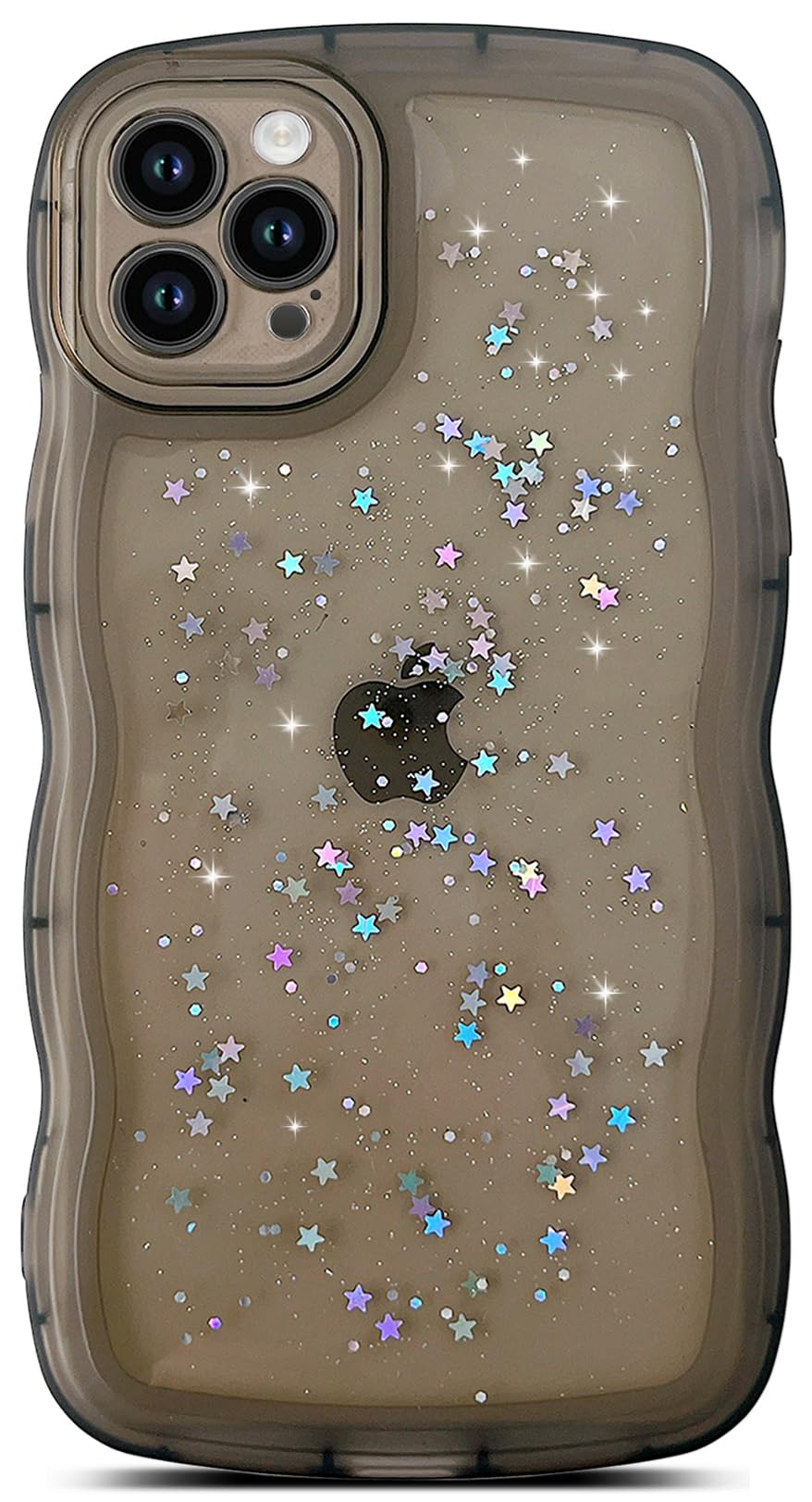Qokey For Iphone 13 Pro Max Case 6.7 Inch Curly Wave Edge Design Transparent Bling Glitter Star Shiny Case Cute Clear Transparen