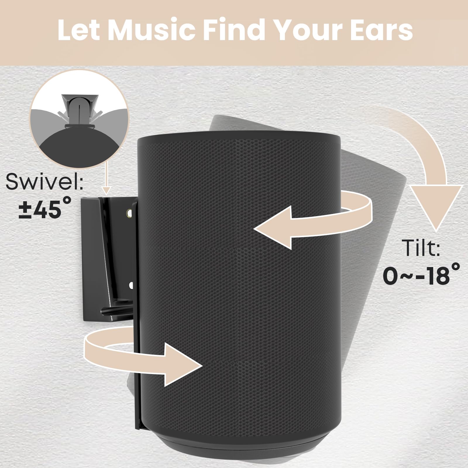 Putorsen Speaker Wall Mount For Sonos Era 100,Tilt & Swivel Speaker Shelf Bracket For Better Audio Enjoyment,Cable Management,Ho