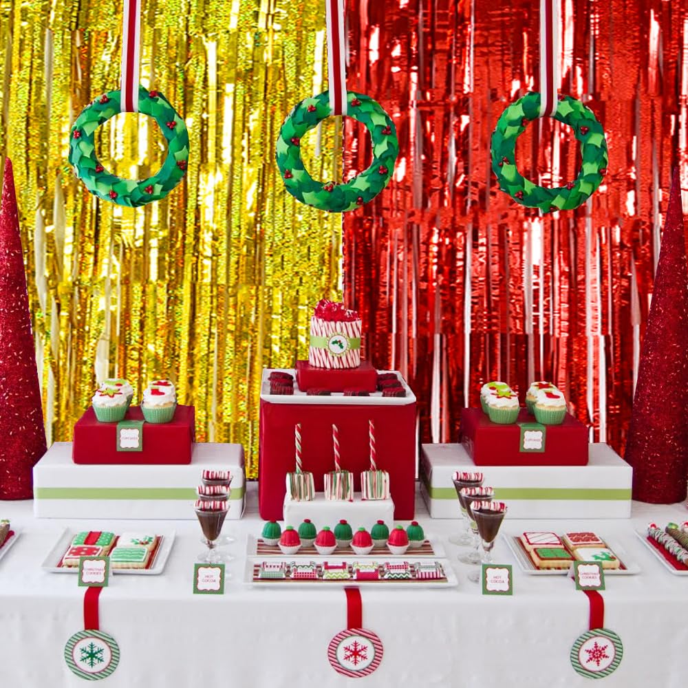 Beishida 4 Pcs Red And Gold Party Streamers Fringe Foil Curtain Backdrop Tinsel Background Party Decoration For Door Wall Gradua