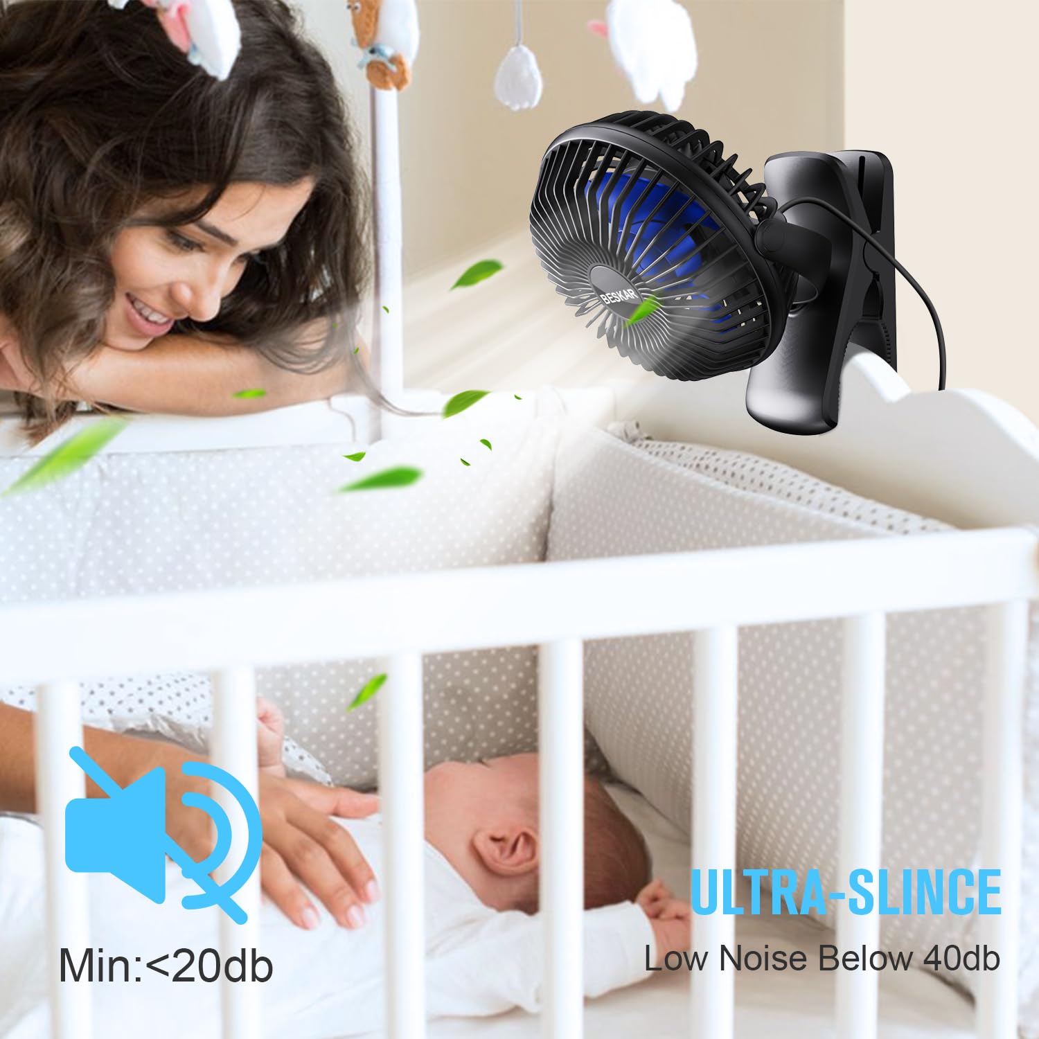 Beskar Usb Clip On Fan, Portable Small Fan With Cord Powered, 3 Speeds Strong Airflow, With Sturdy Clamp, Quiet Personal Desk Fa
