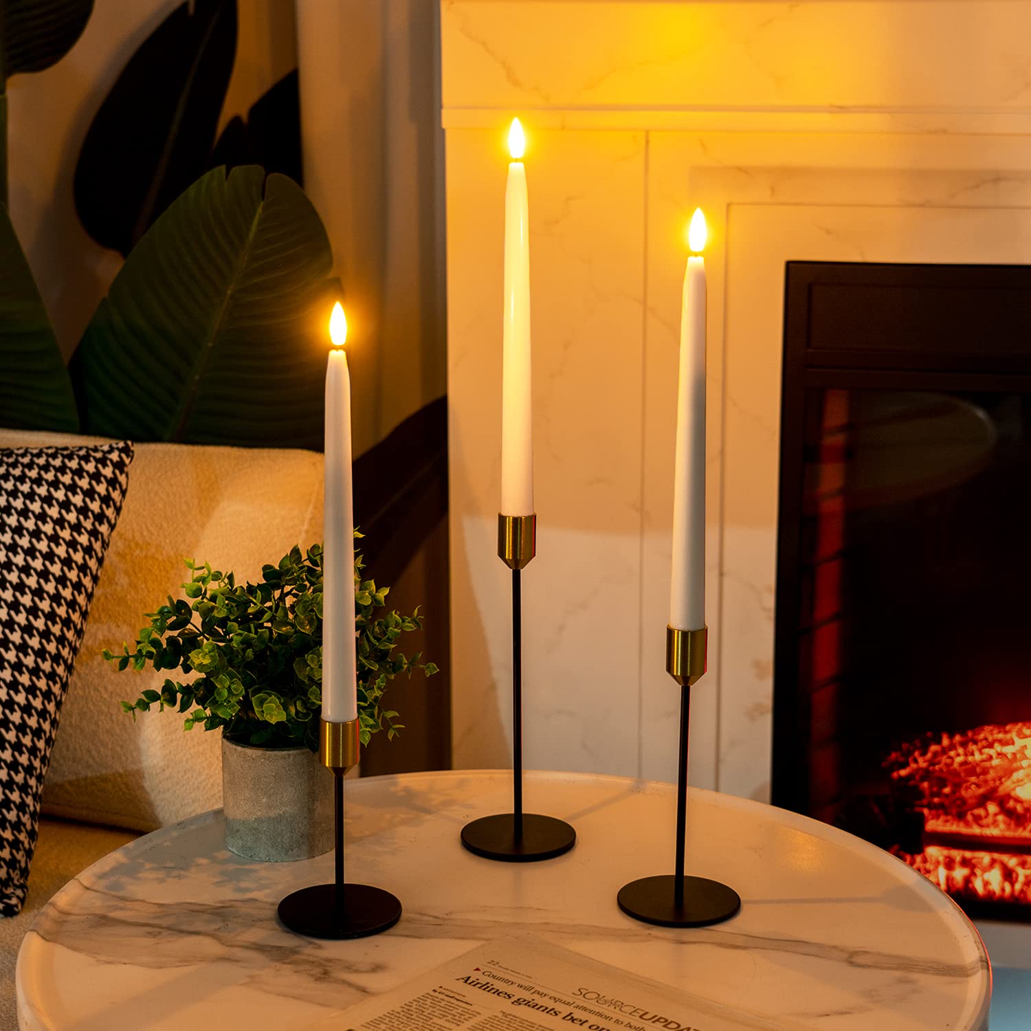 Homemory 11 Inches Waxy Battery Operated Taper Candles With Remote Timer Dimmer, 6 Pcs Flameless Taper Candles With Flickering F