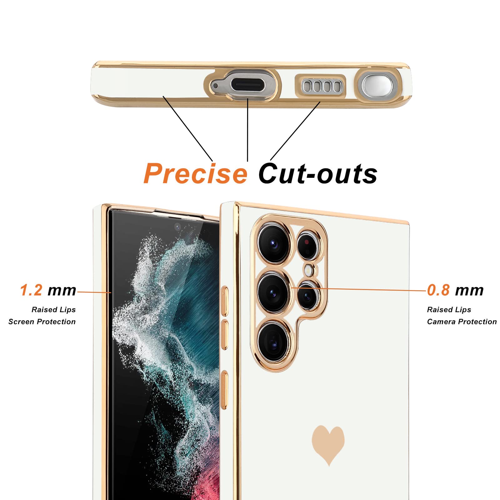 Teageo For Samsung Galaxy S22 Ultra 5G Case For Women Girl Cute Love Heart Luxury Bling Soft Back Cover Raised Full Camera Prote
