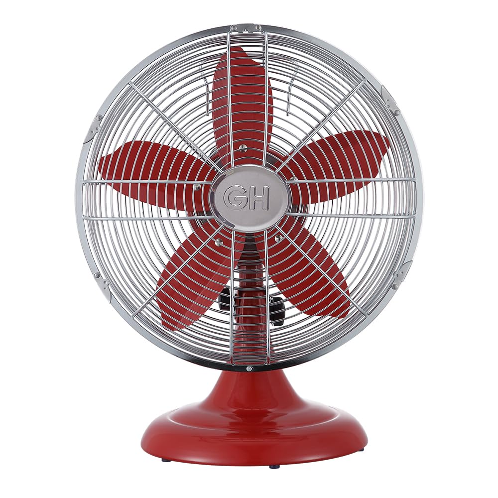 Good Housekeeping All Metal (92611) Oscillating 12'' Retro Desk Office Table Fan (Crimson Red)