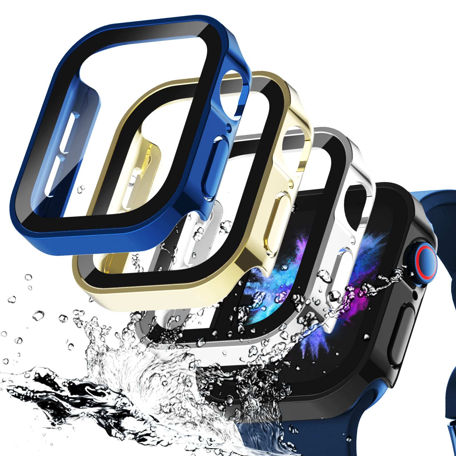 Wingle Compatible For Apple Watch Case 44Mm Series Se 4 5 6,Straight Edge Waterproof Case Full Protective Hard Pc Cover Built In