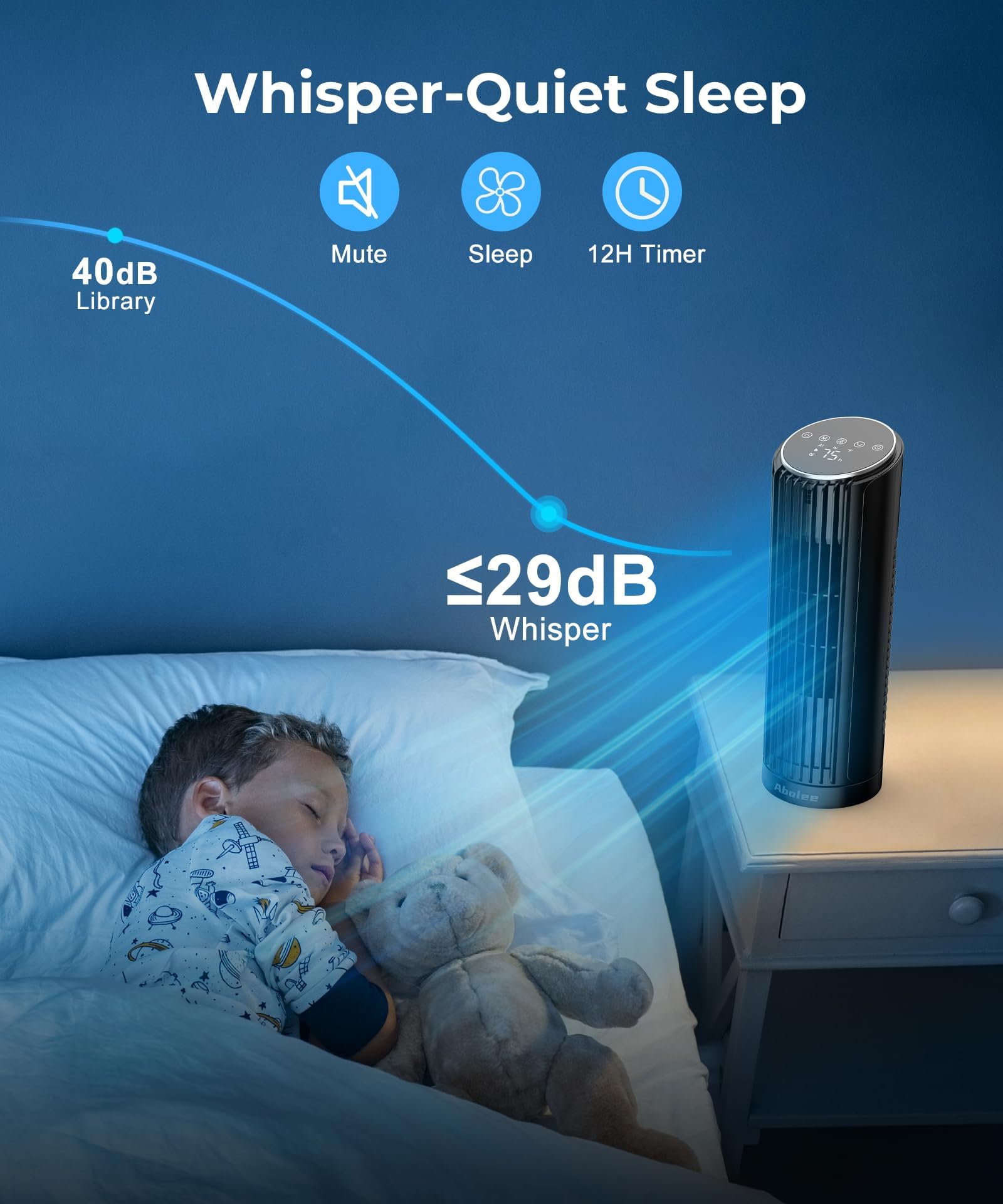 Abolee Tower Fan For Bedroom, 23Ft/S Desk Fan With Remote, 70 Oscillating Desk Fan, 4 Speeds, 4 Modes,12Timer, 2024 New 13'' Bla