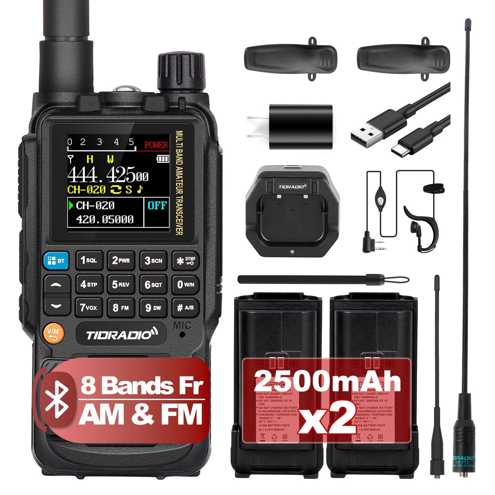 TIDRADIO TD-H3 GMRS Radio Handheld, USB-C Charging & Programming, Multi-Band Two Way Radios Long Range, NOAA FM AM, Copy Frequen