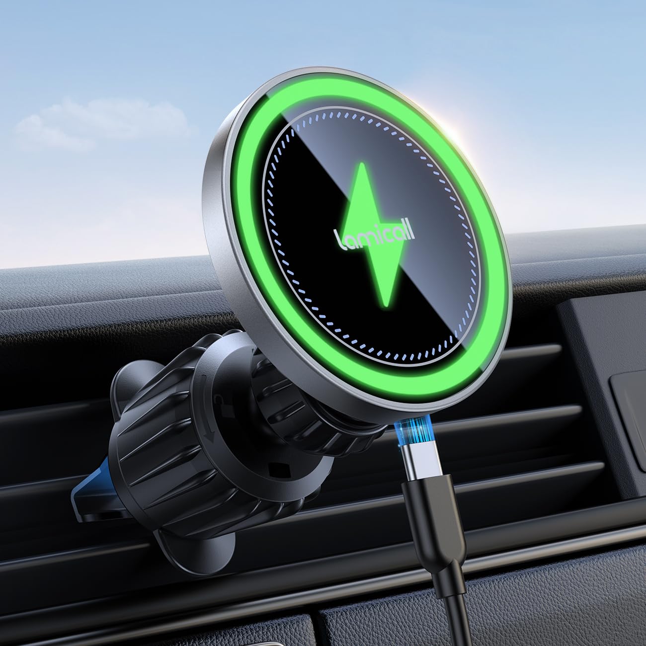 Lamicall For Mag Safe Car Mount Charger - [2025 Ultra Magnet] 15W Wireless Car Phone Holder Charger - Handsfree Magnetic Phone H