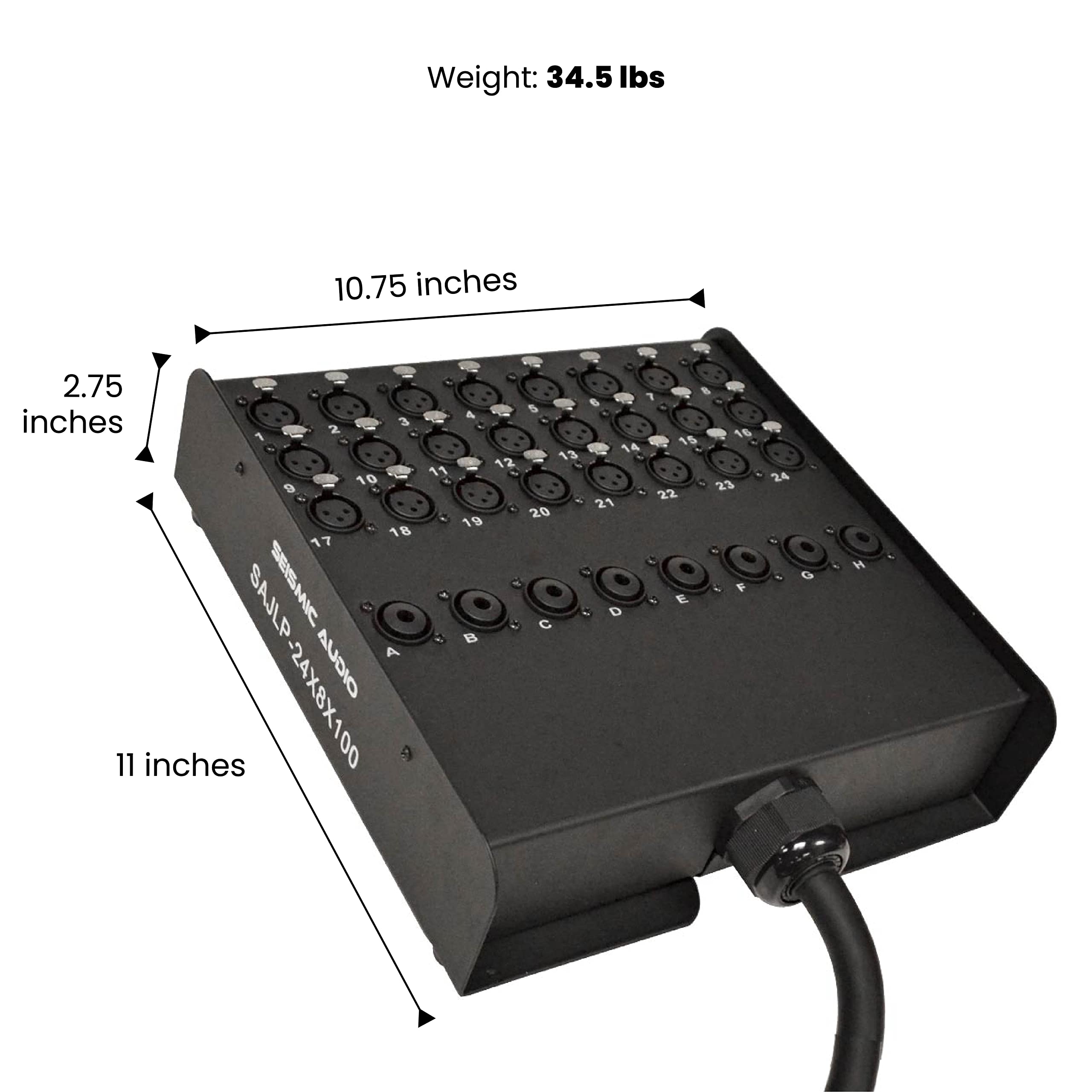 Seismic Audio - Sajlp-24X8X100-24 Channel 100 Foot Xlr Low Profile Snake Cable With 8 Trs Returns - Circuit Board Snake For Reco