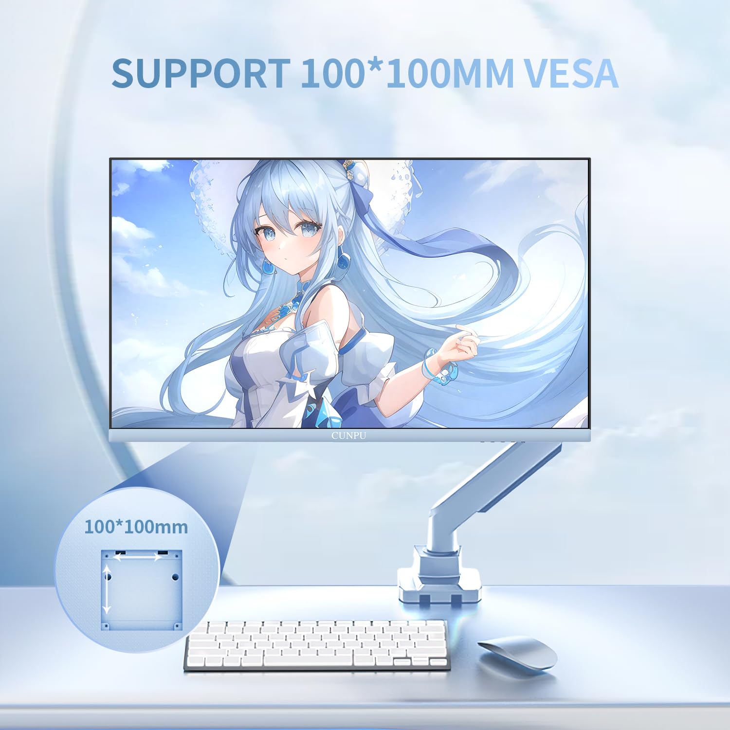 Cunpu 27 Inch Pastel Blue Gaming Monitor, Qhd 2560X1440 Fast Ips 180Hz Computer Monitor, 90% Dci P3, Adaptive Sync, Built  In Sp