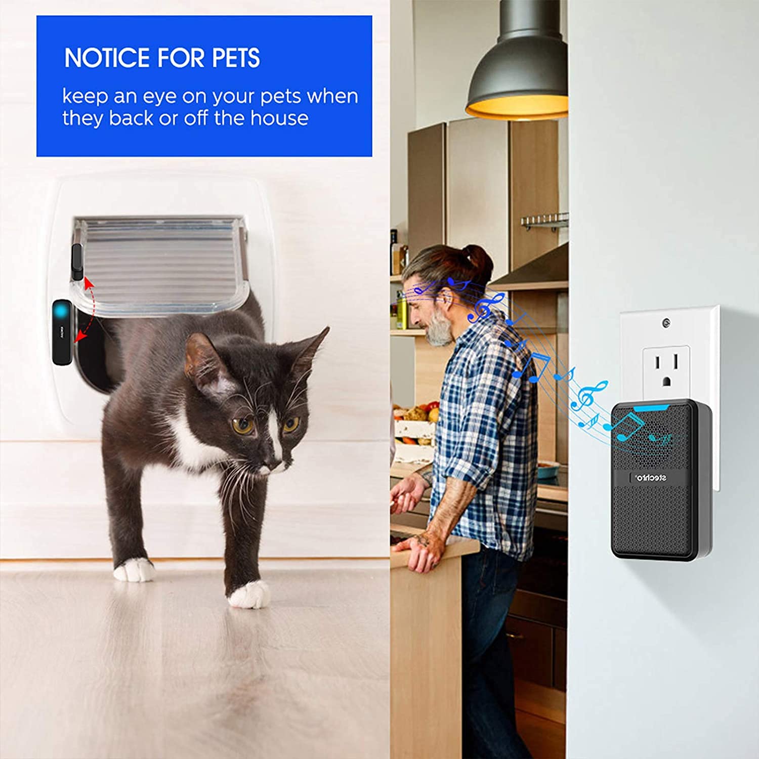 Stechro Door Chime, Wireless Door Open Contact Sensor Alarm With 600Ft Range, 62 Chimes 5 Adjustable Volumes For Business/Home/O