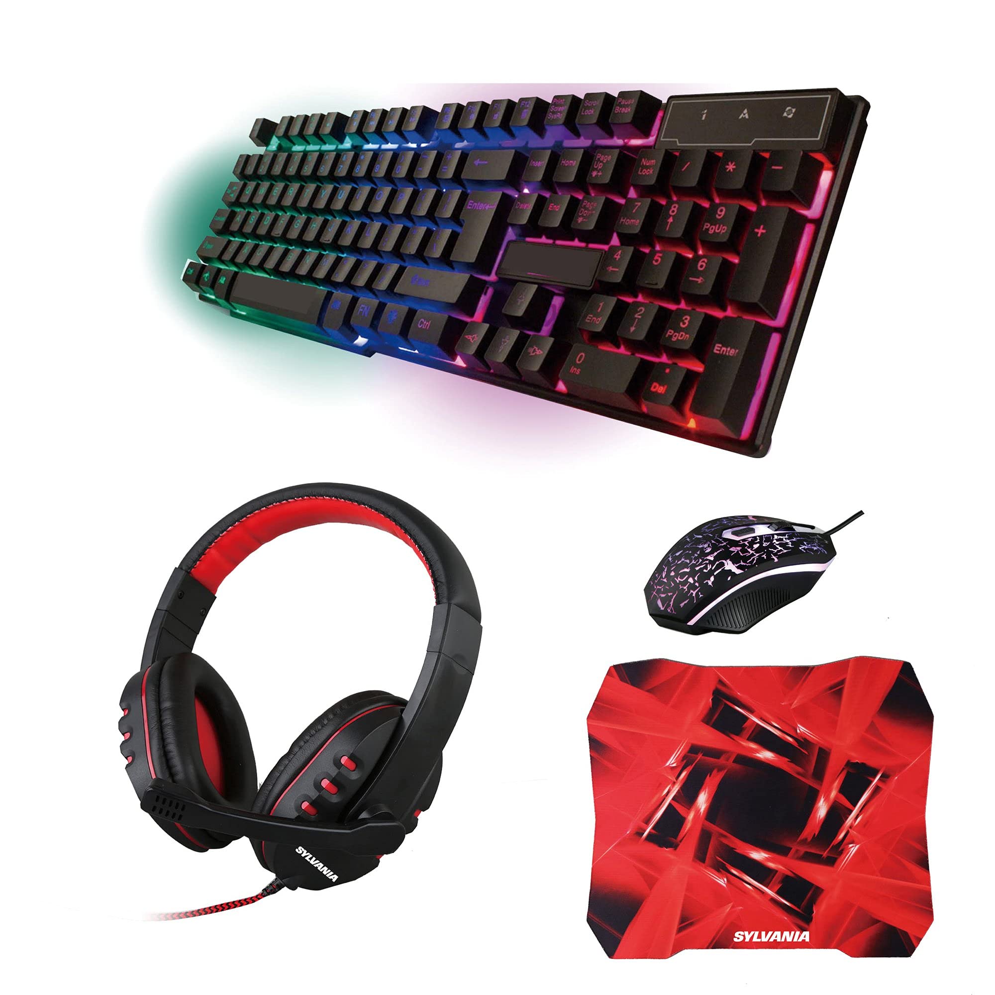 Sylvania Sgks100 4 In 1 Gaming Set With Keyboard, Mouse, Headset, And Mouse Pad For Windows Pcs