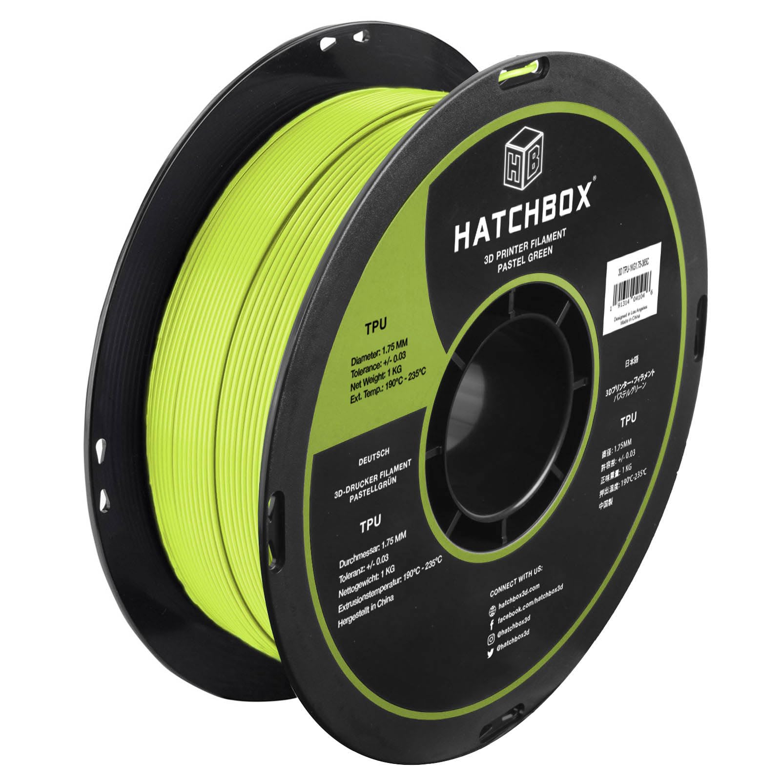 HATCHBOX 1.75mm Pastel Green TPU 3D Printer Filament Shore 95A, 1 KG Spool, Dimensional Accuracy +/- 0.03 mm, 3D Printing Filame