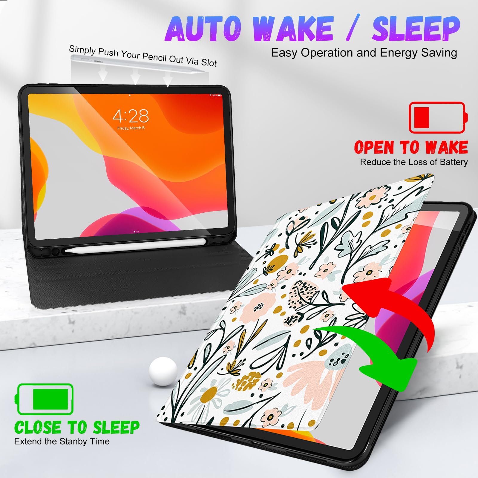 Uppuppy For Ipad Air 11 Inch Case, Air 5Th/4Th Generation 10.9, Pro 11'' Case Cute Kids Women Girls Girly Folio Floral With Appl