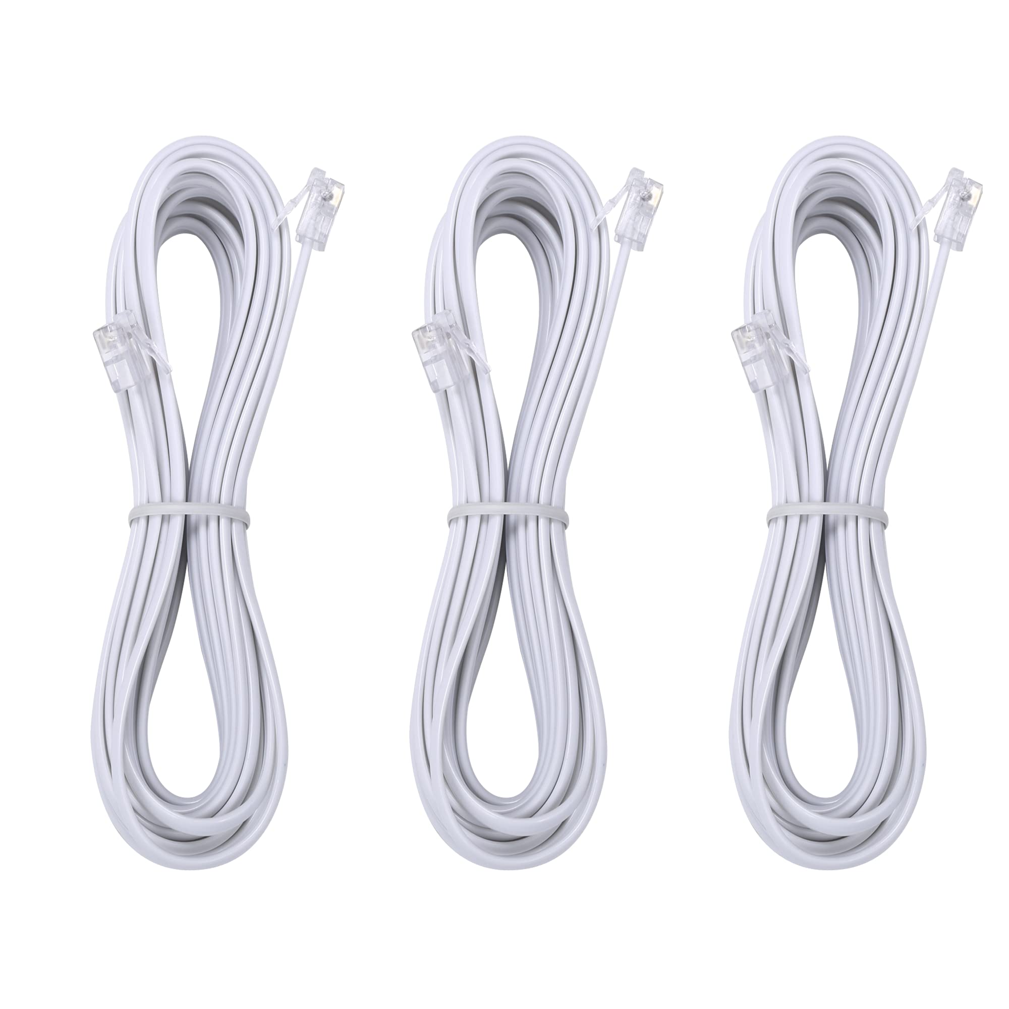 Telephone Landline Extension Cord Cable Cord With Standard Rj 11 6P4C Plug (10Ft 3Pack, White)