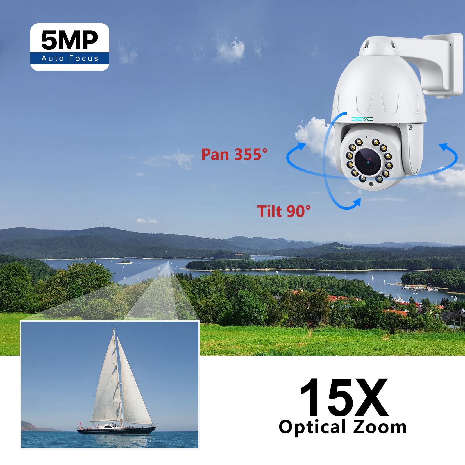 Sv3C 15X Optical Zoom Poe Ptz Security Camera Outdoor, Poe Ip Cam With 5Mp Auto Tracking, Floodlight Color Night Vision, 2 Way A