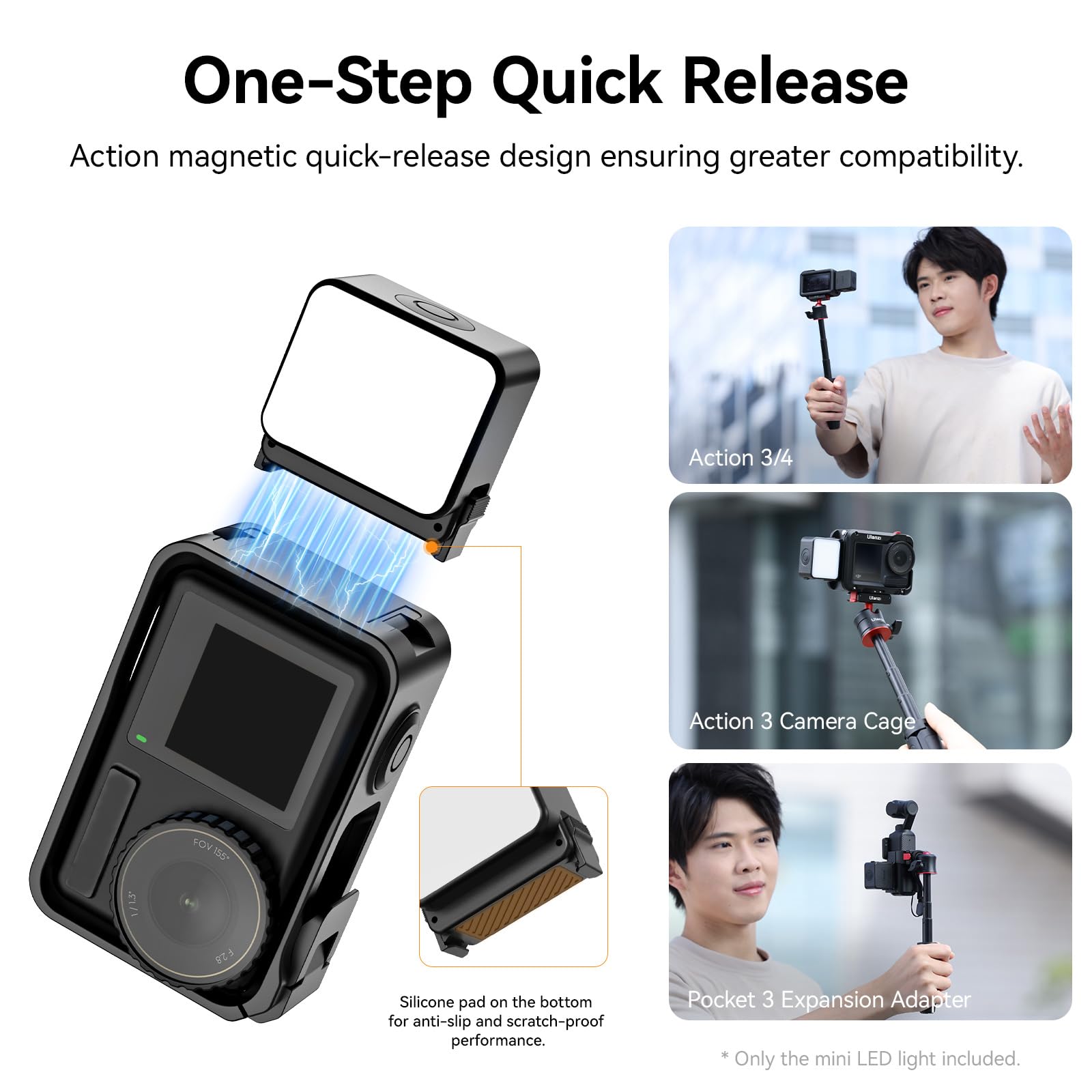 Ulanzi Lm18 Vlogging Light Mini Led Action Camera Video Light Magnetic Photography Lighting For Dji Osmo Action 3/4 Camera Cage