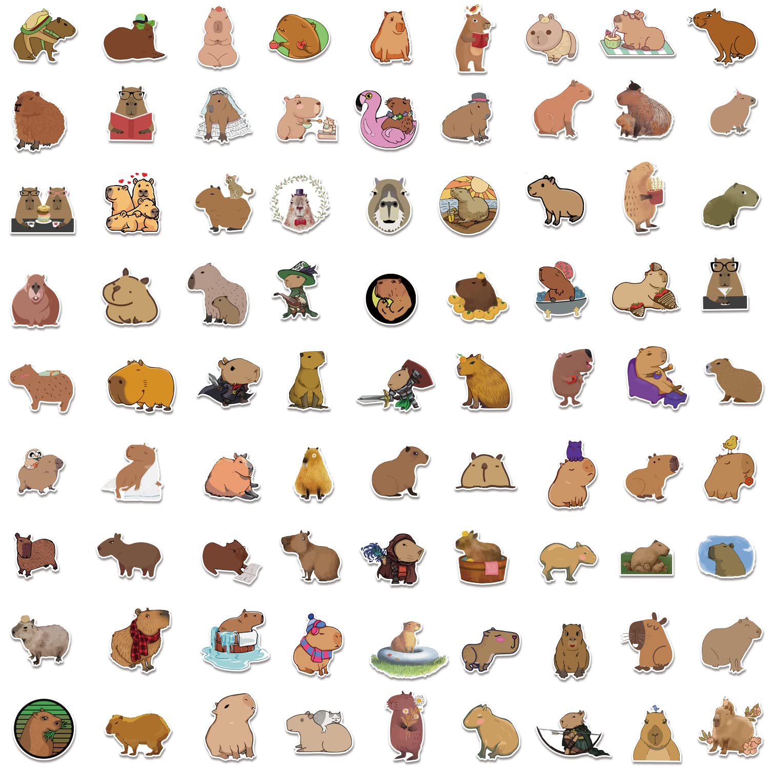 Capybara Stickers| 100 Pcs | Cute Brown Stickers, Vinyl Waterproof Stickers For Laptop,Guitar,Motorcycle,Bike,Skateboard,Luggage