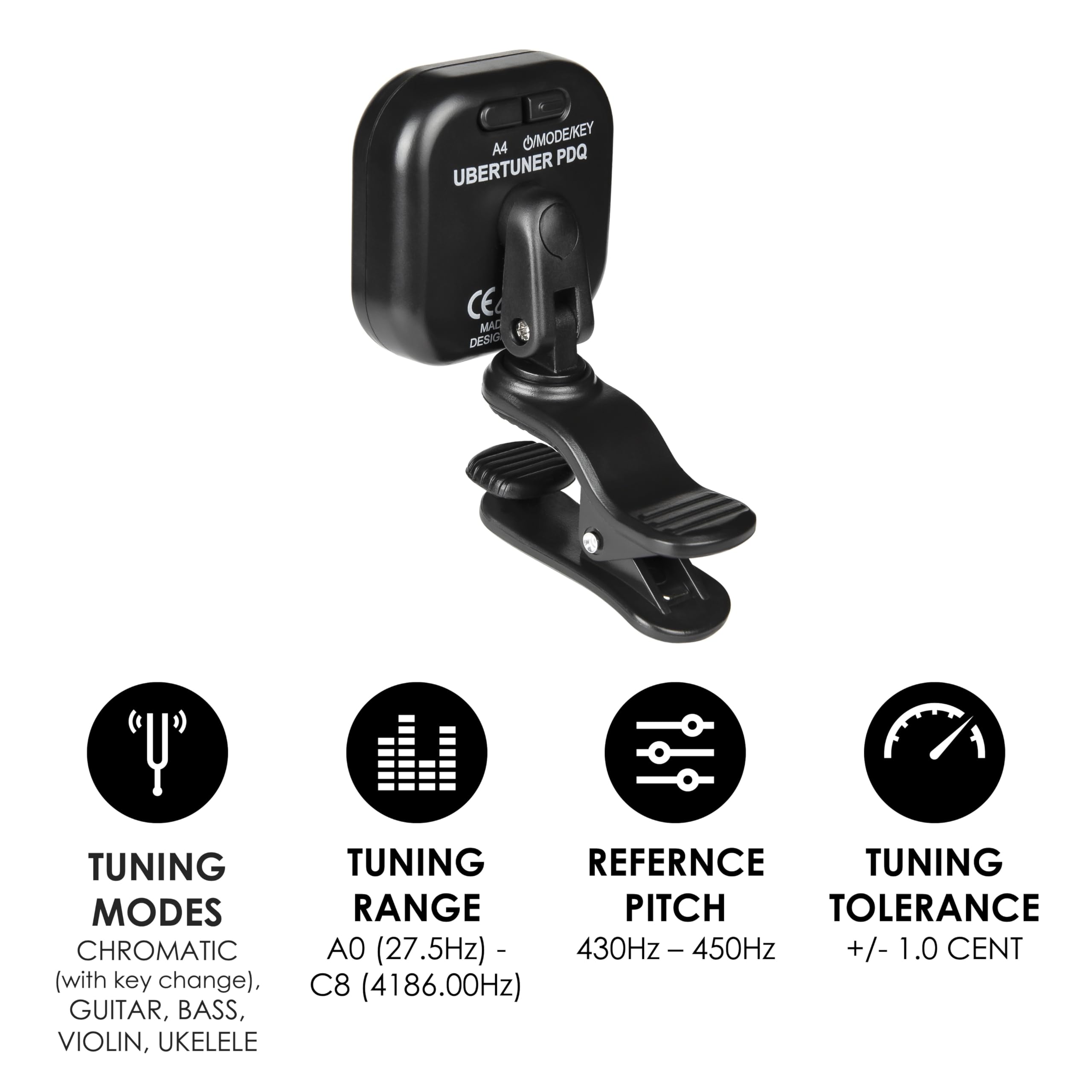 Kliq Ubertuner Pdq   Rechargeable Professional Clip On Tuner For All Instruments   With Guitar, Ukulele, Violin, Bass & Chromati