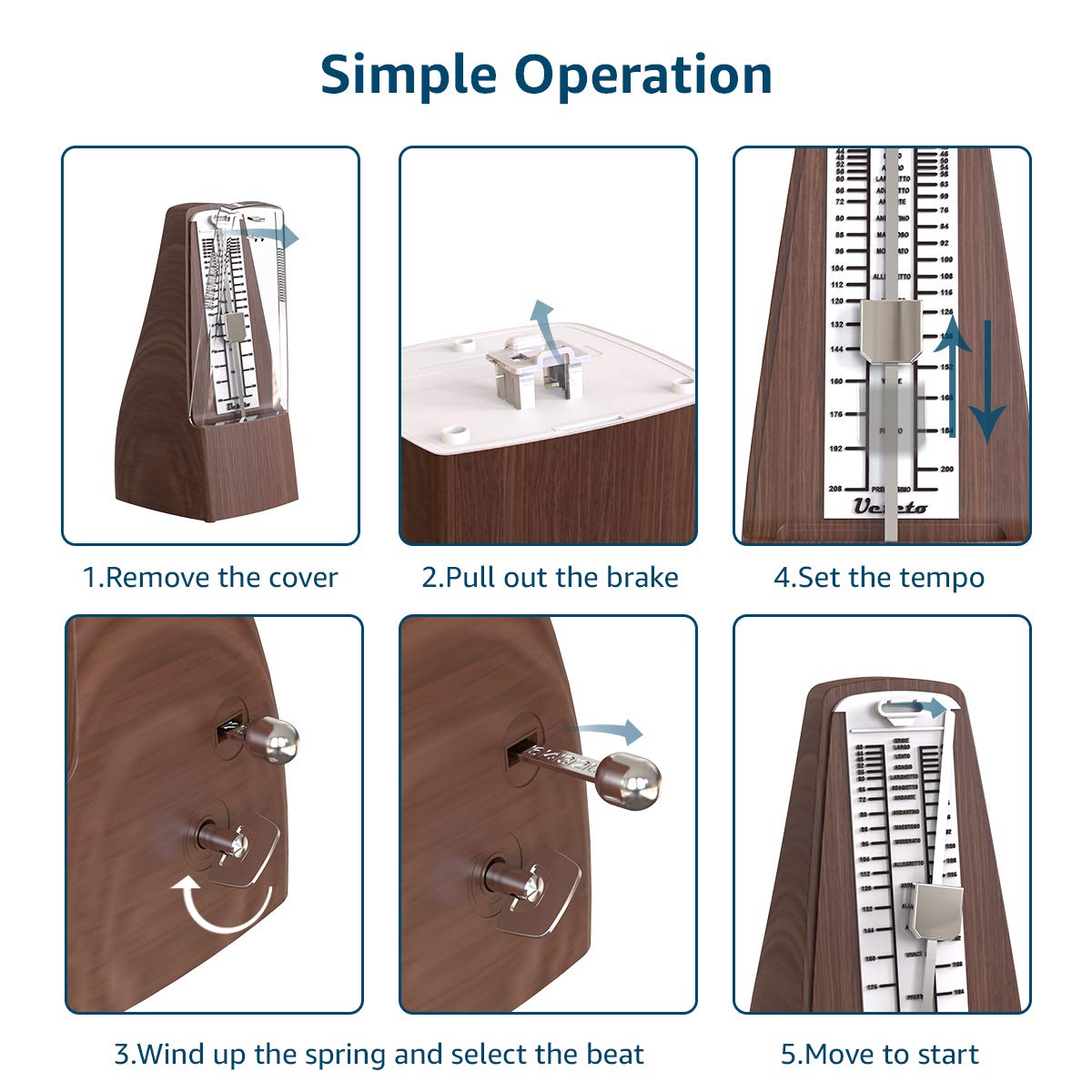 Mechanical Metronome Wood Grained Loud Sound/High Precision/No Batteries Needed/For Piano/Guitar/Violin/Drum And Other Instrumen