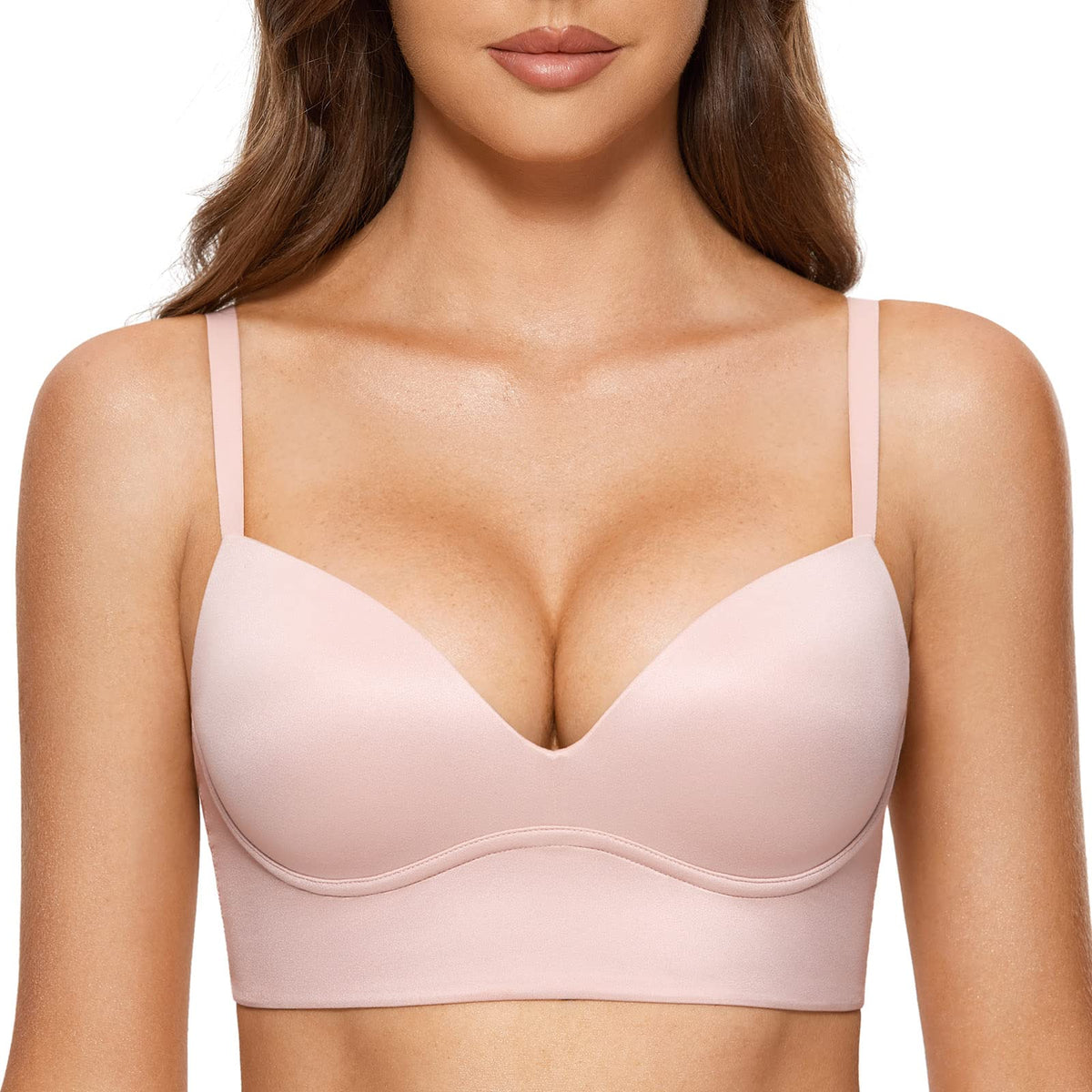 Dobreva Womens Push Up Wireless Bra Padded T Shirt Bras No Underwire Plunge Gentle Rose 34C